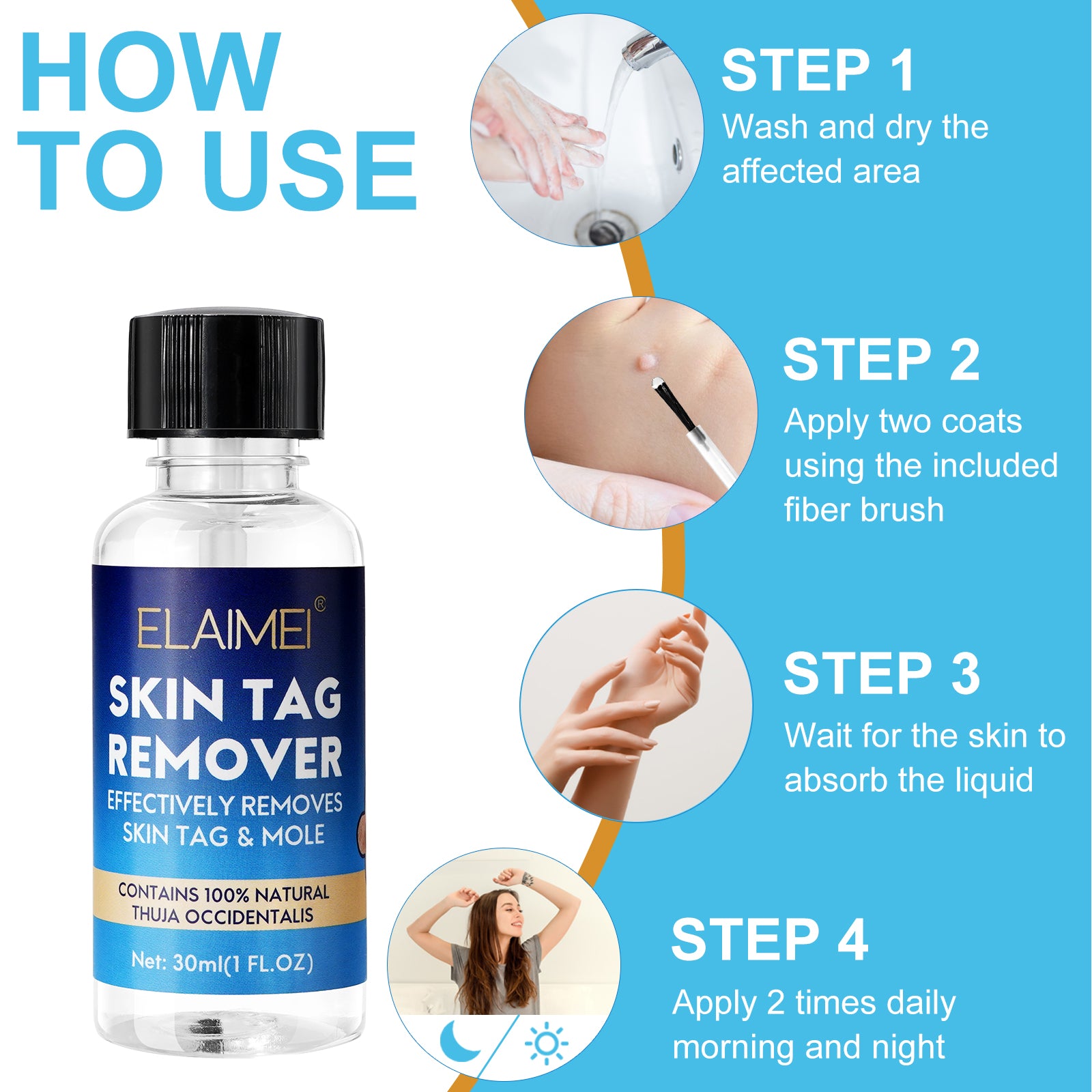 ELAIMEI Skin Tag Remover, Wart & Mole Body Liquid, 30ml