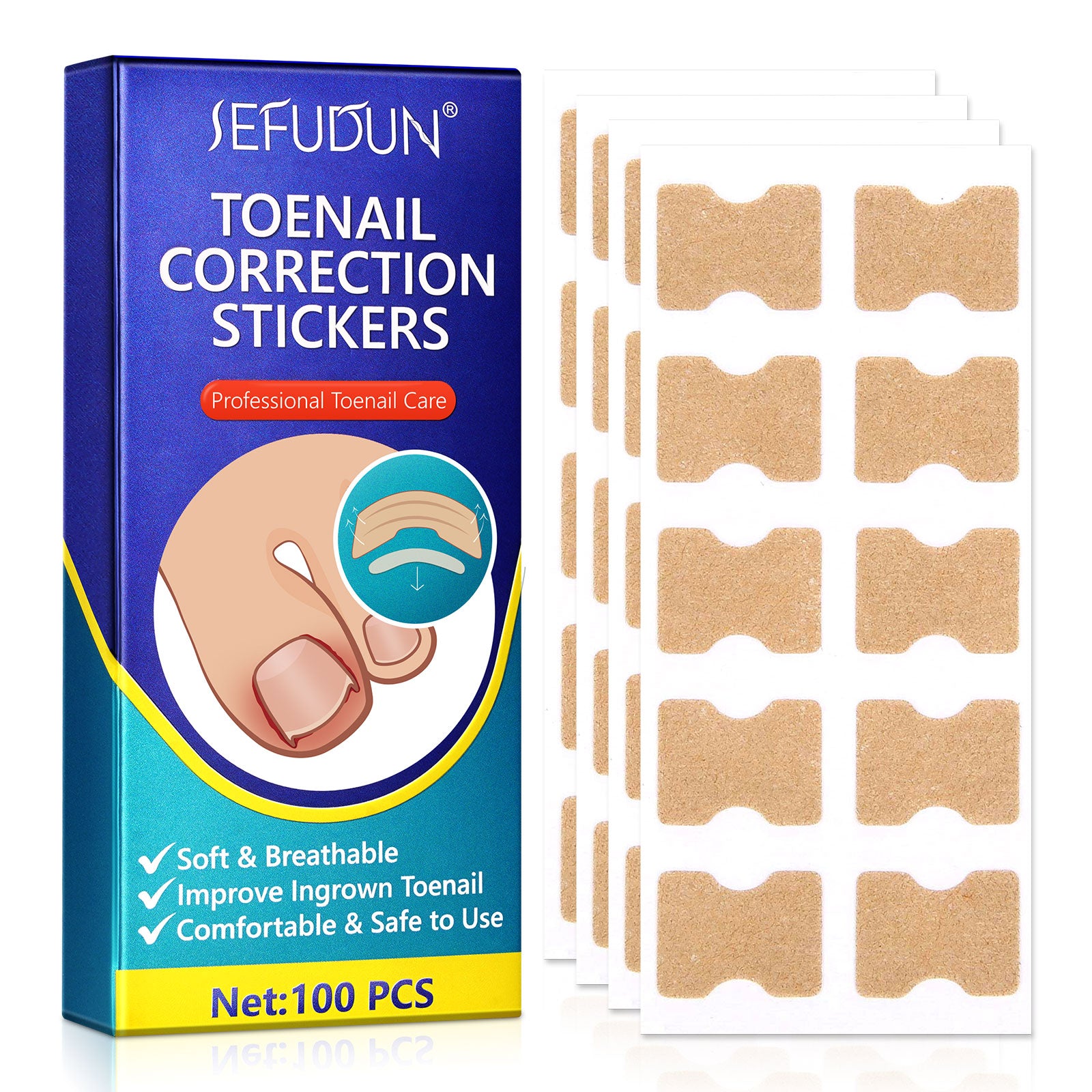 SEFUDUN Toenail Correction Stickers, pack of 100pcs