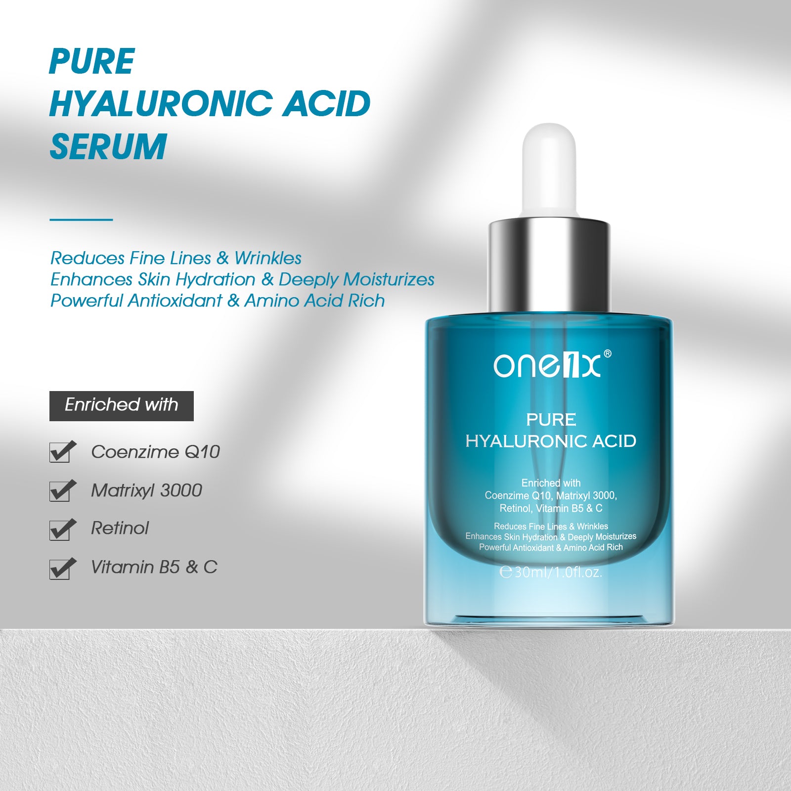 ONE1X Pure Hyaluronic Acid Face Serum, 30ml