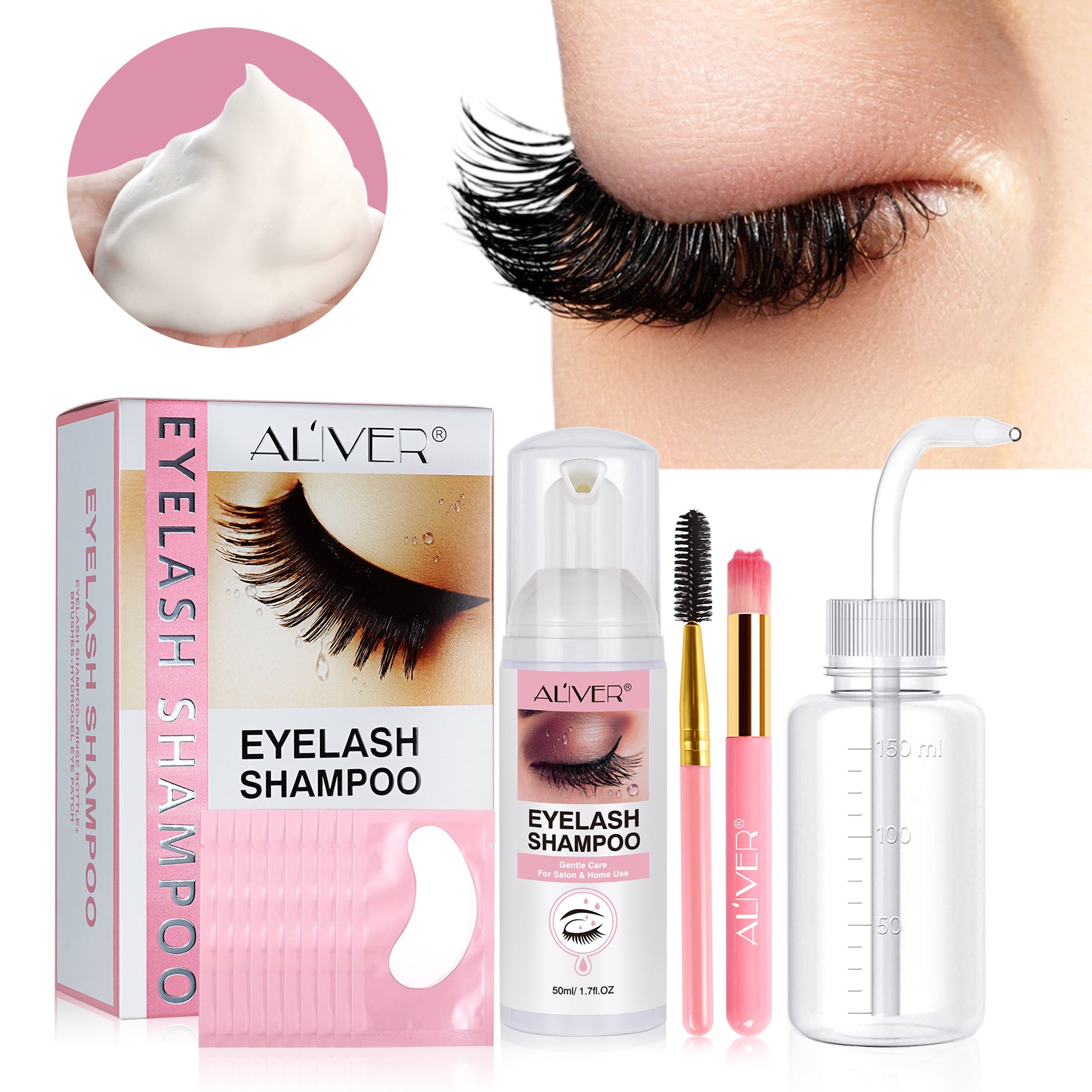 ALIVER Eyelash Shampoo for Lash Extension, Kit