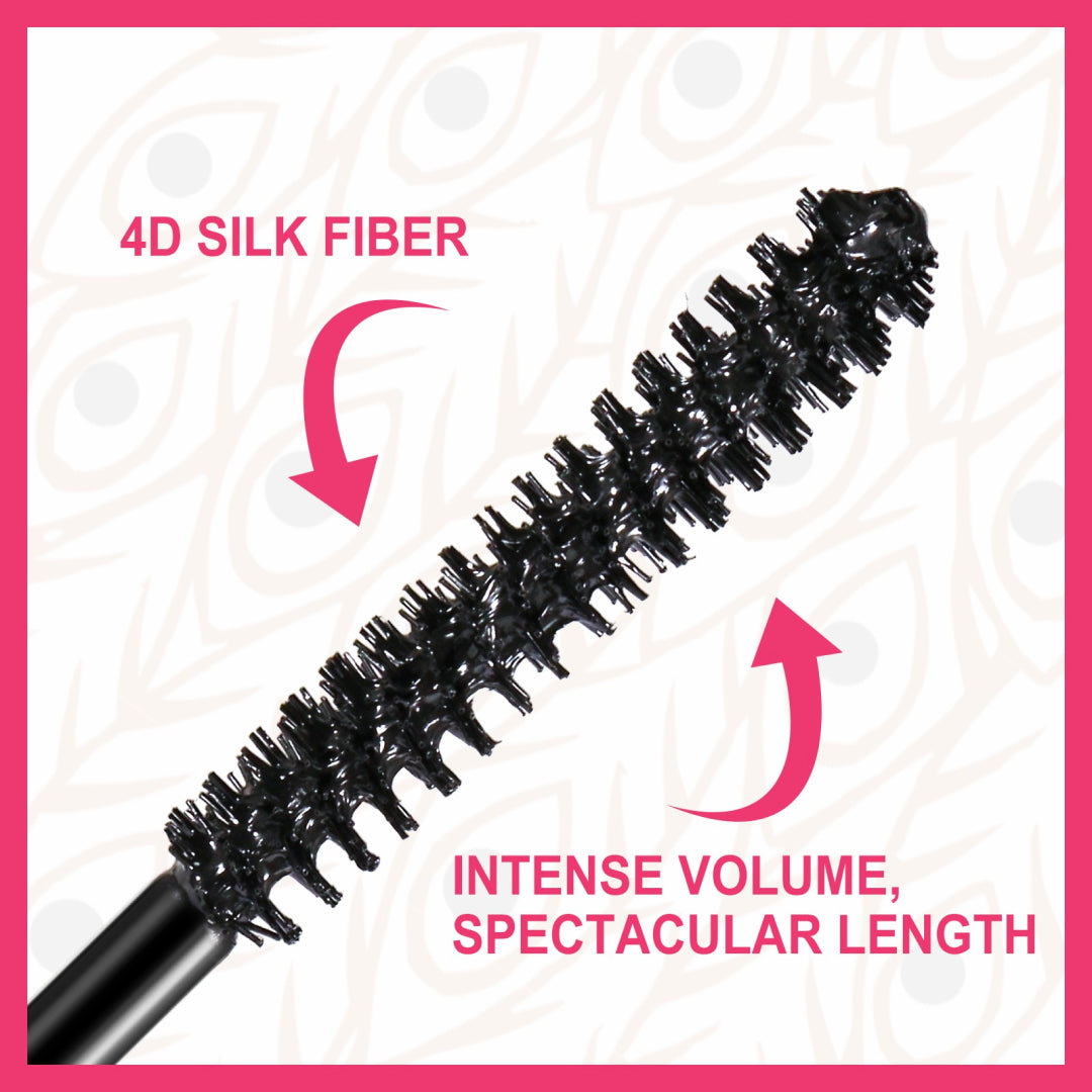 ELAIMEI Black 4D Silk Fiber Eyelash Mascara, Waterproof Makeup 10ml