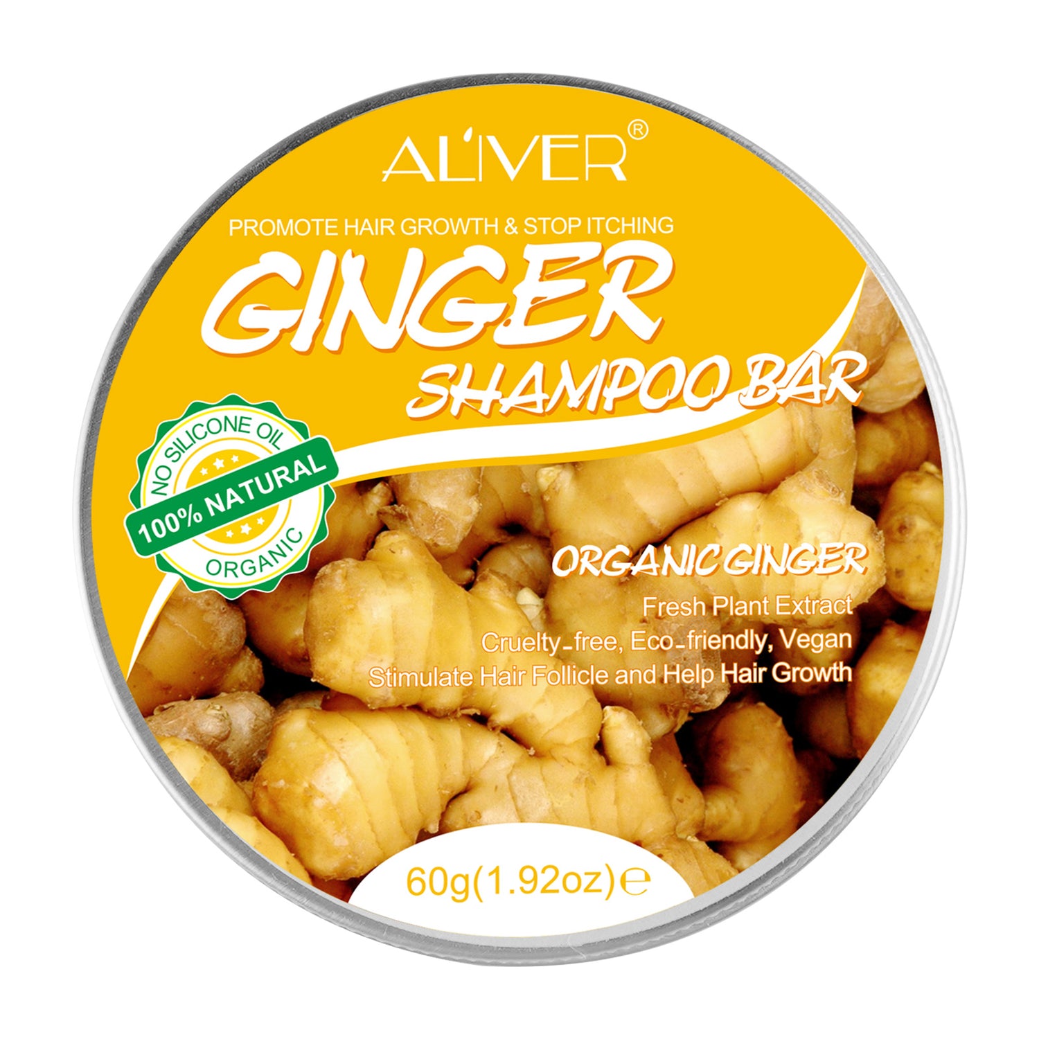 ALIVER Organic Ginger Shampoo Bar for Hair Growth, 60g