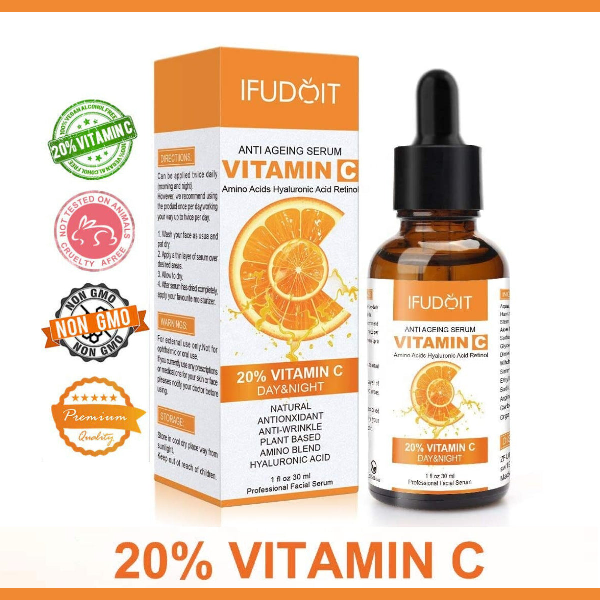 IFUDOIT 20% Vitamin C Serum for Face Skin Moisturizer 30ml