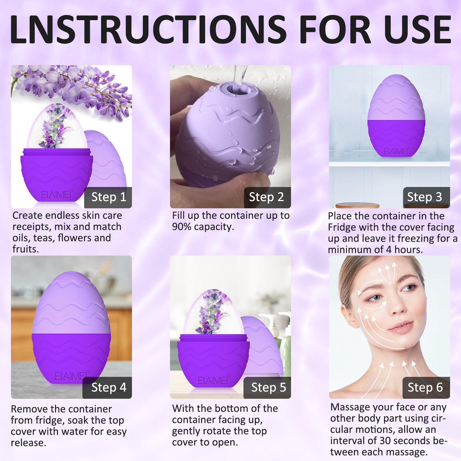 ELAIMEI Ice Roller Facial Cube Massager, Purple