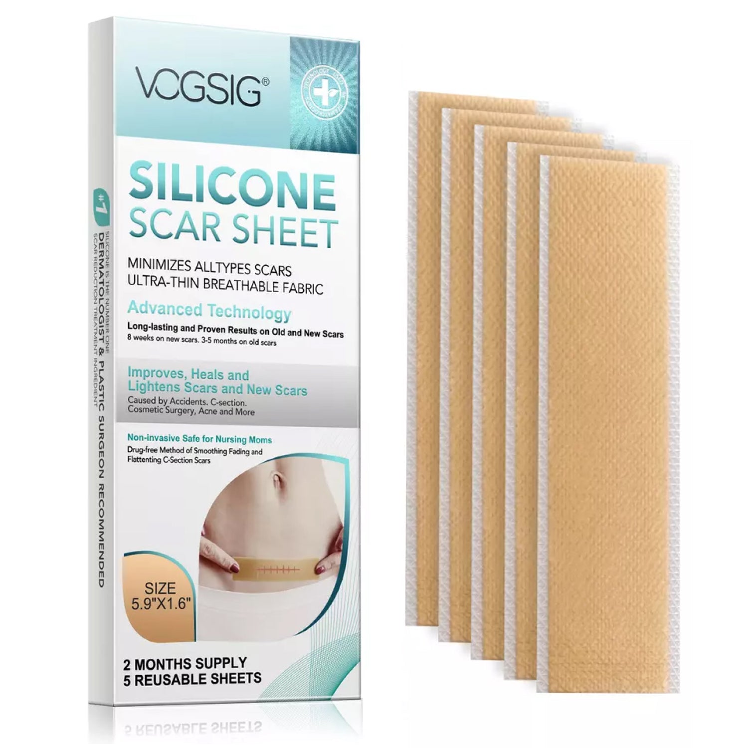 VOGSIG Silicone Scar Sheets, pack of 5 pcs