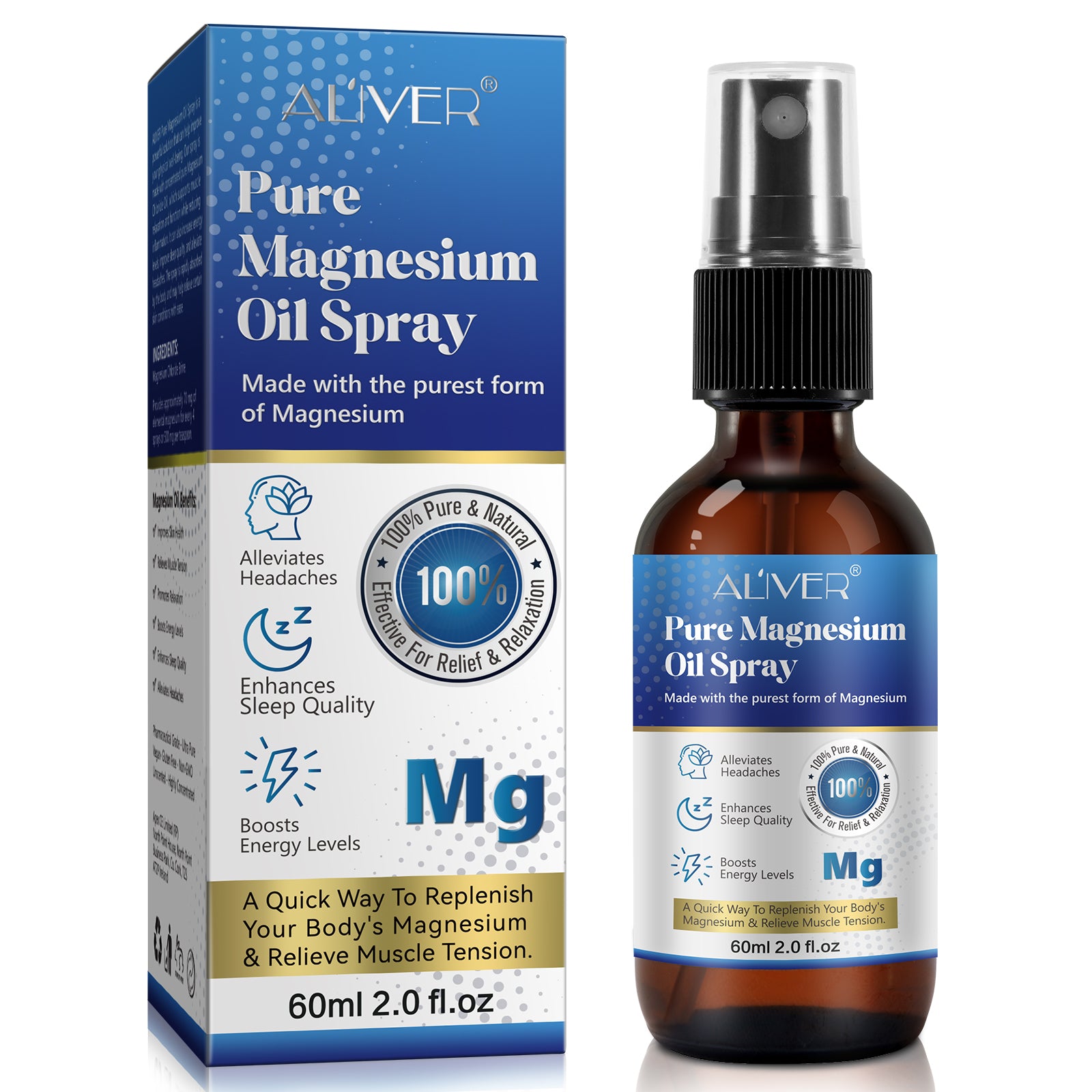 ALIVER Pure & Natural Magnesium Oil for Pain Relief, 60ml
