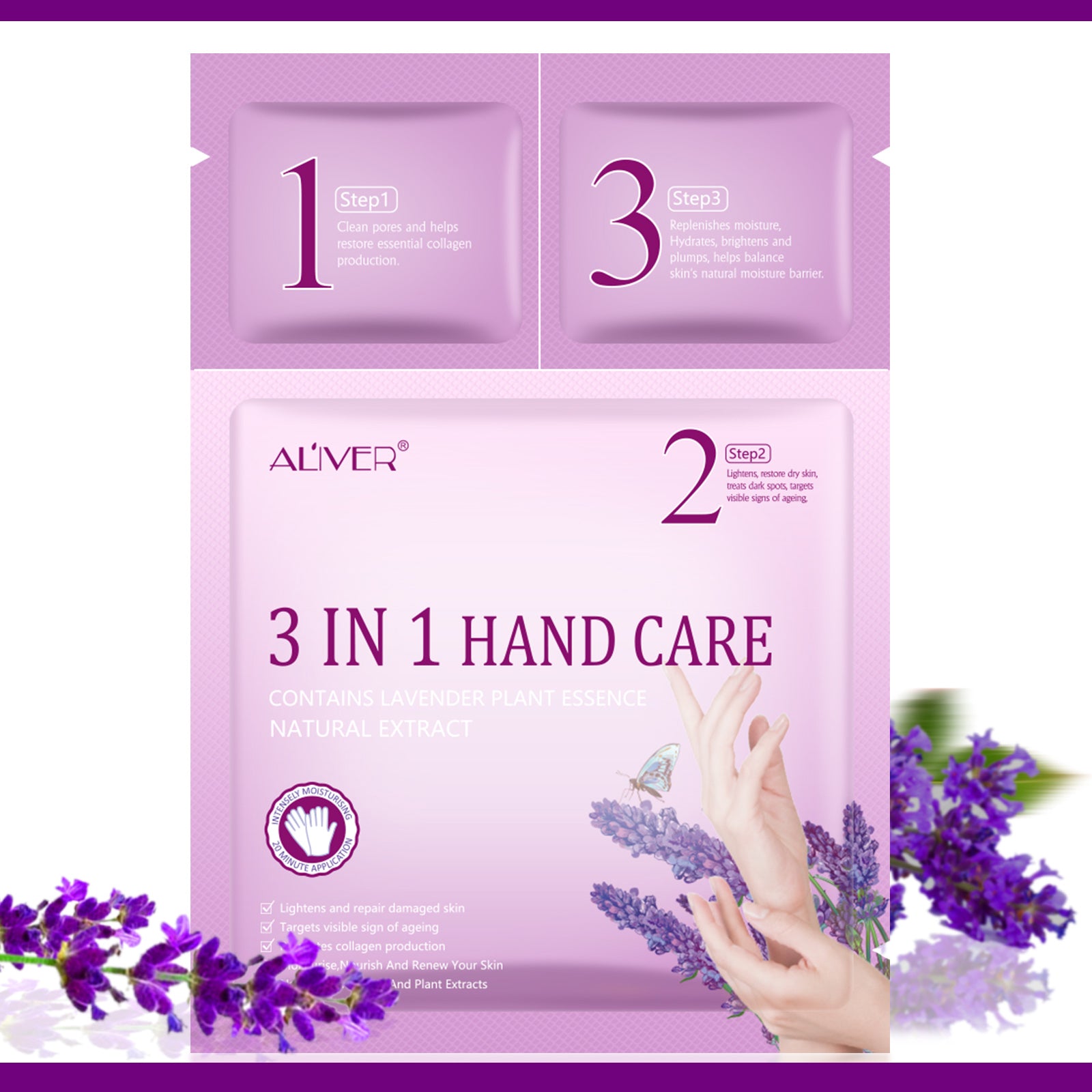 ALIVER Lavender 3in1 Hand Care Repair Mask Set