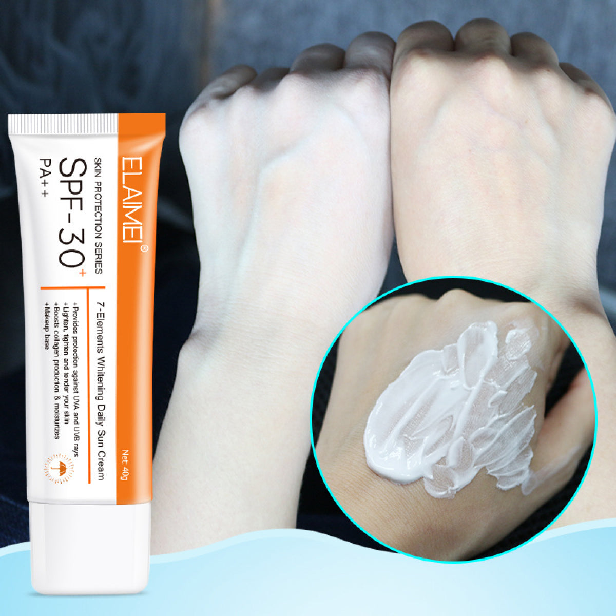 Elaimei UV Sunscreen SPF 30 PA++ Sunblock Sun Water Resistant Broad Spectrum Facial Body Skin Beach Defense 40g