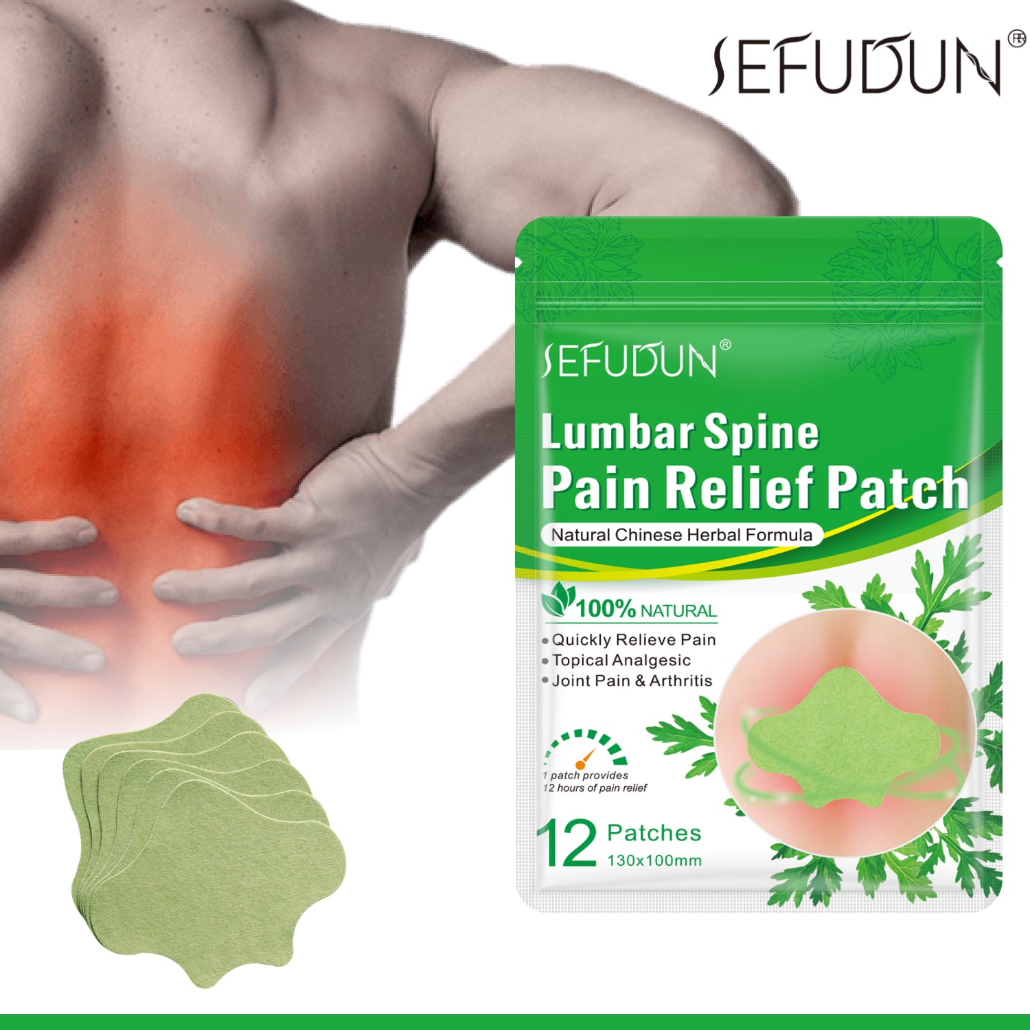 SEFUDUN Lumbar Spine Pain Relief Patches, pack of 12pcs