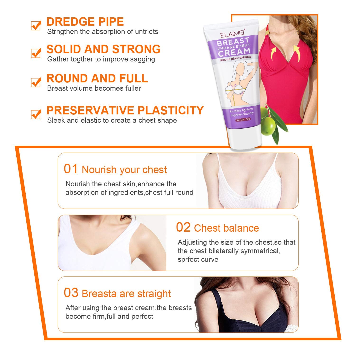 ELAIMEI Firming & Lifting Cream for Breast Enhancement, 60g