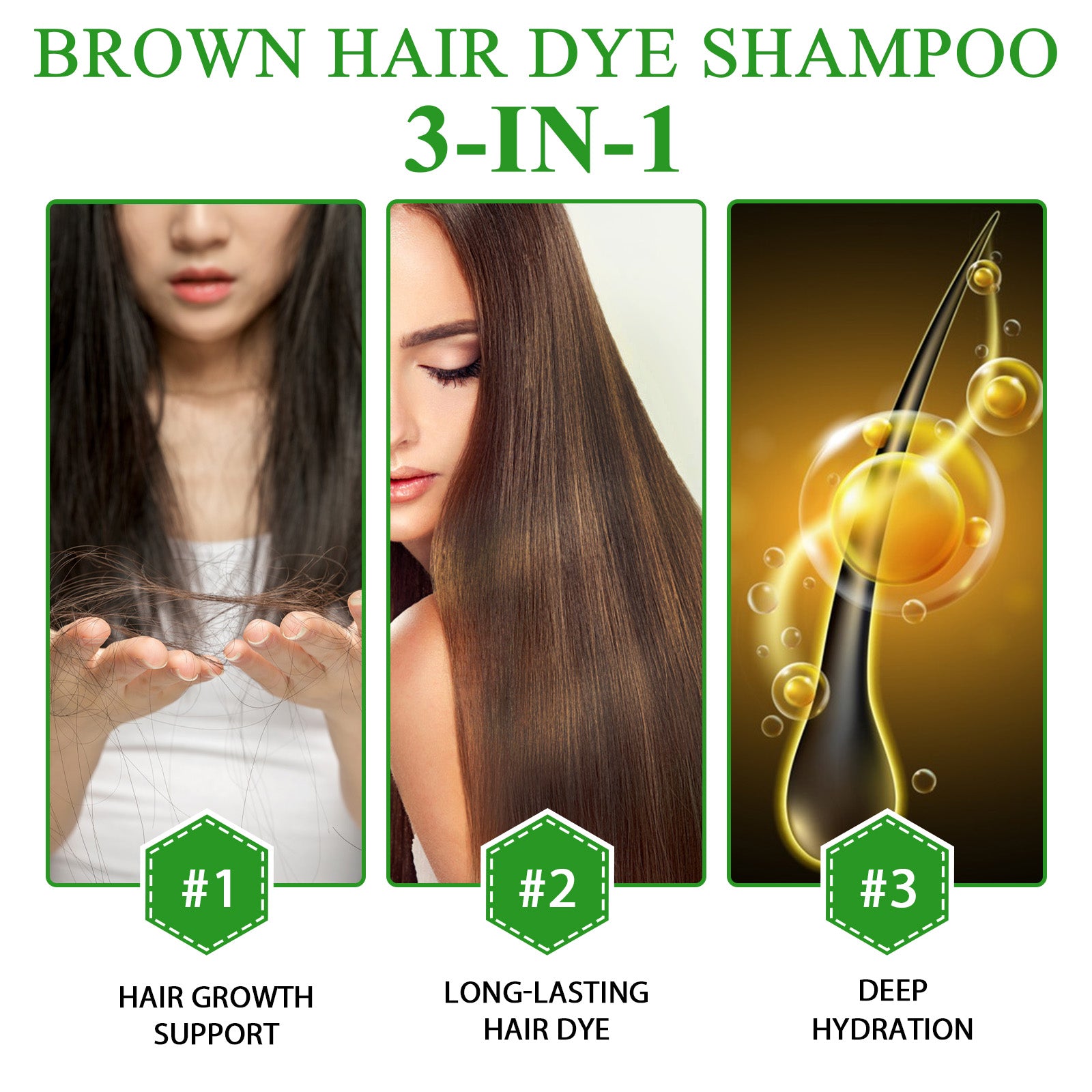 SEFUDUN 3in1 DARK BROWN Hair Dye Shampoo, 500ml
