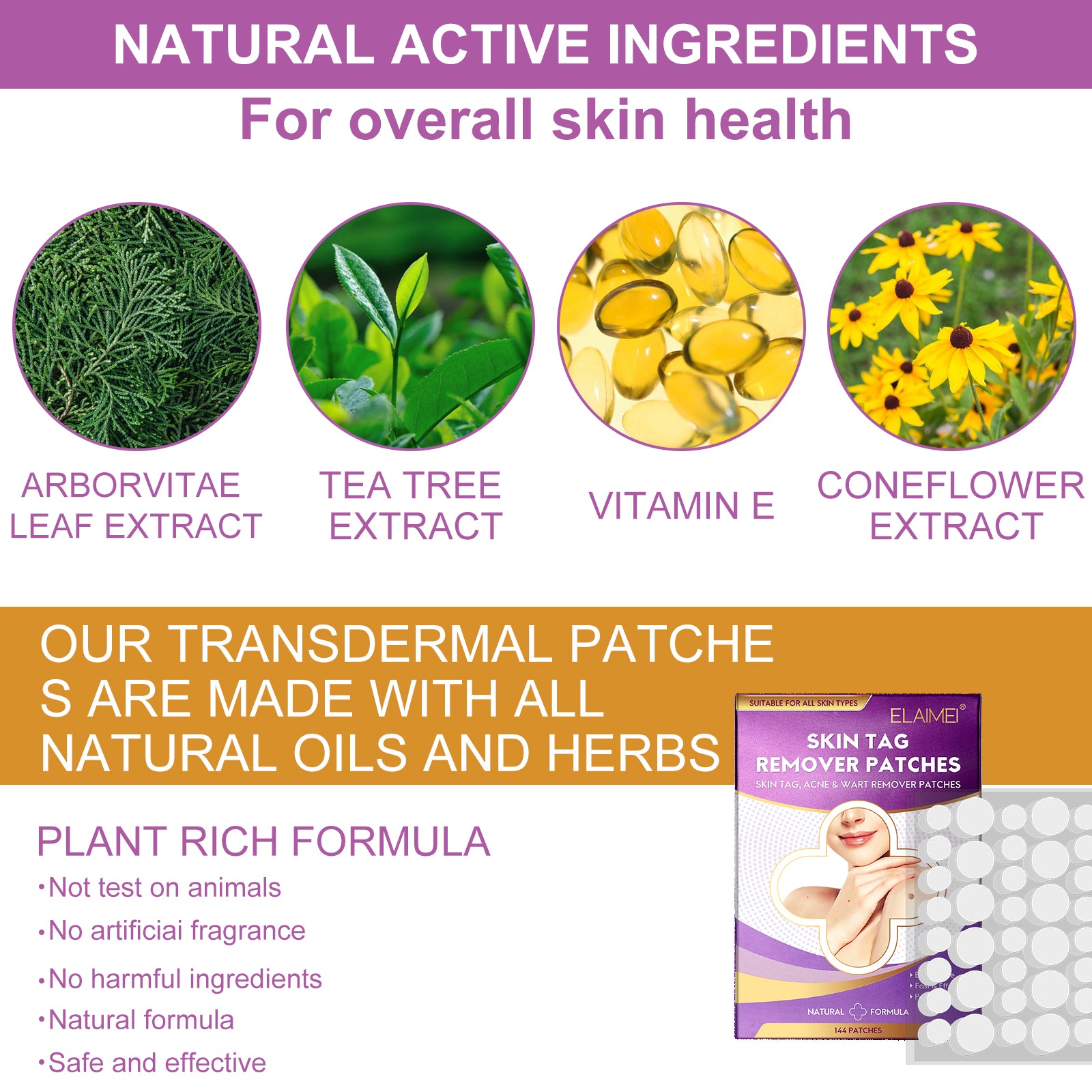 ELAIMEI Skin Tag, Acne & Wart Remover Patches, pack of 144pcs