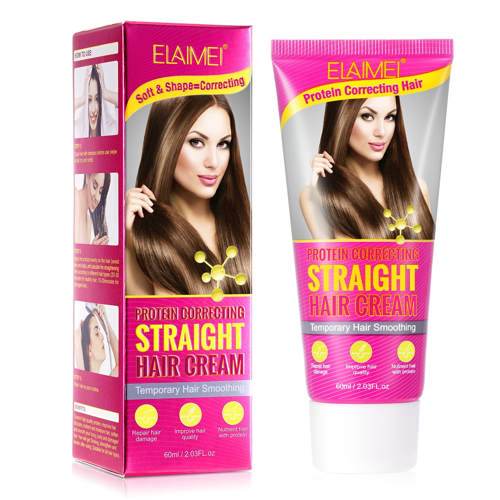 ELAIMEI Silk & Gloss Hair Straightening Cream, 60ml