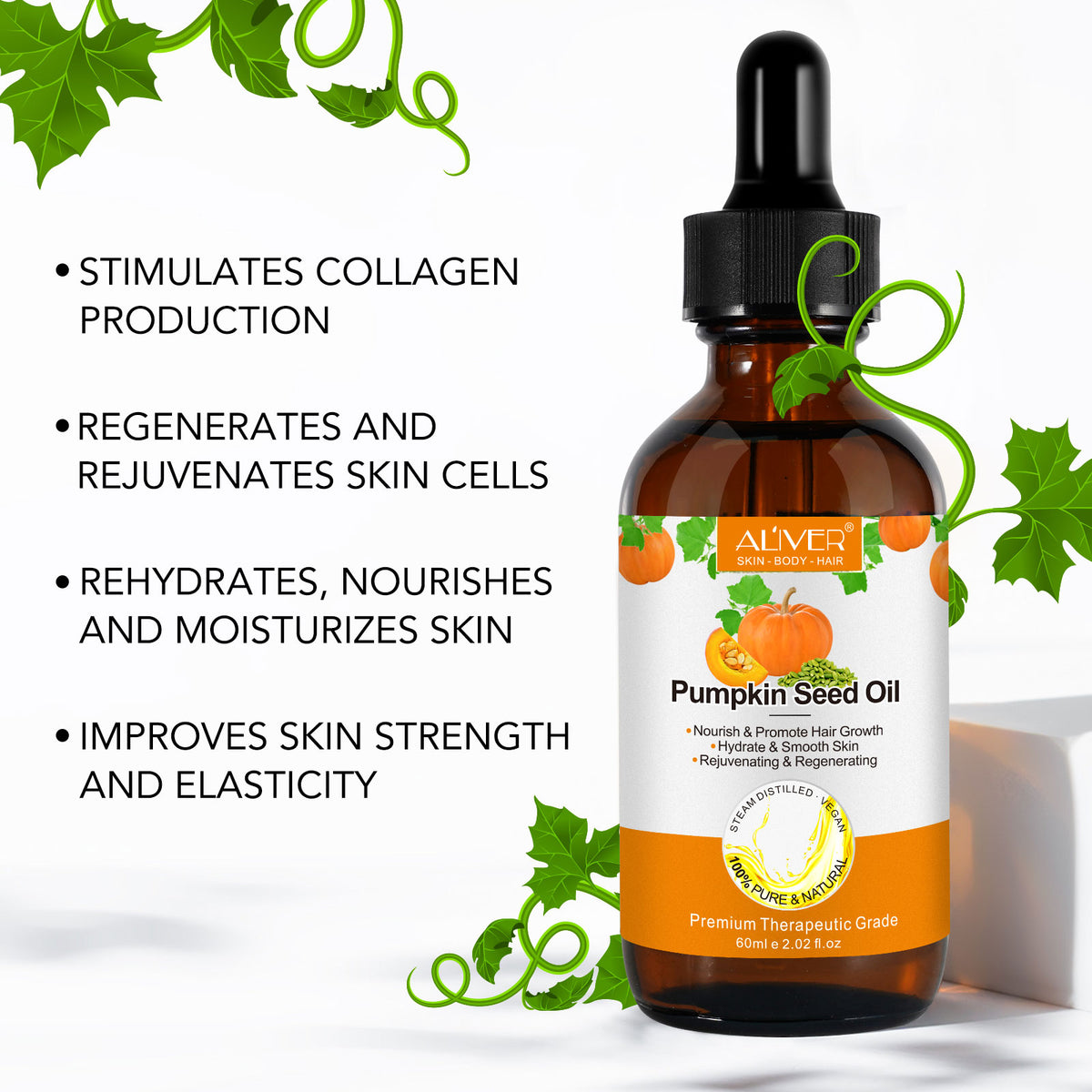 ALIVER Pure Pumpkin Seed Oil for Hair Growth, 60ml