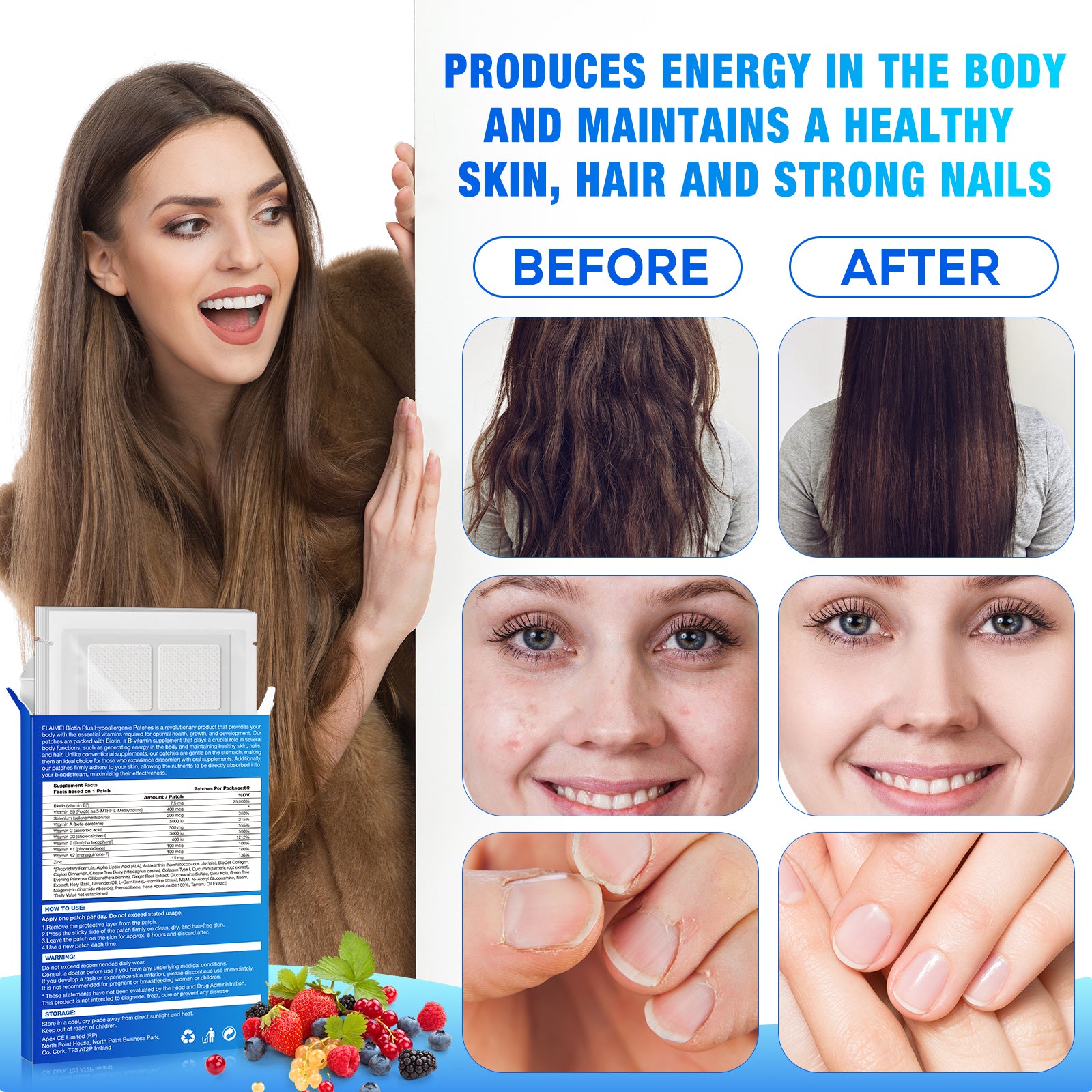 ELAIMEI Biotin Plus Vitamin Patches, 60pcs