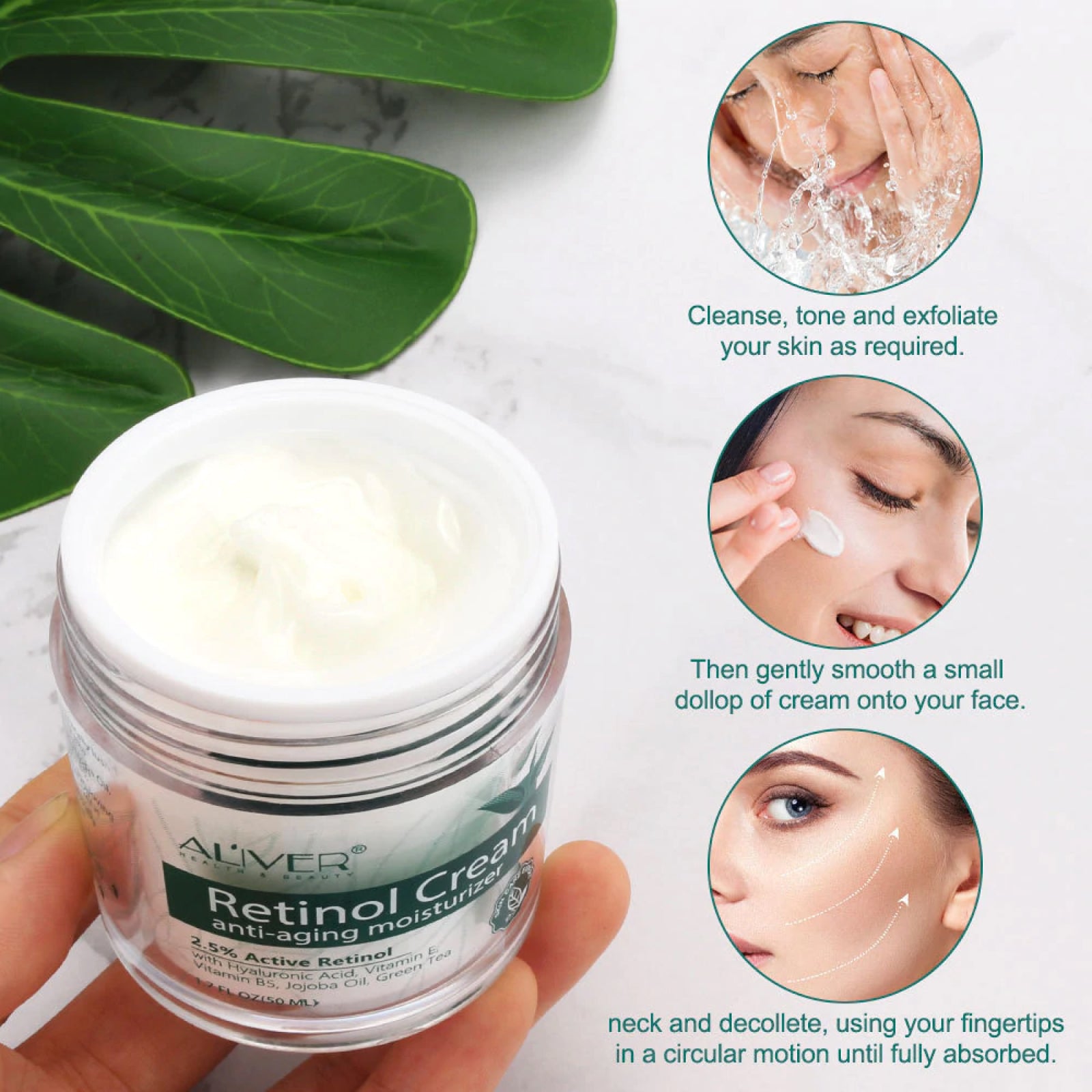 Aliver Pure Retinol Face Cream for Anti Aging Skin Moisturizer Repair
