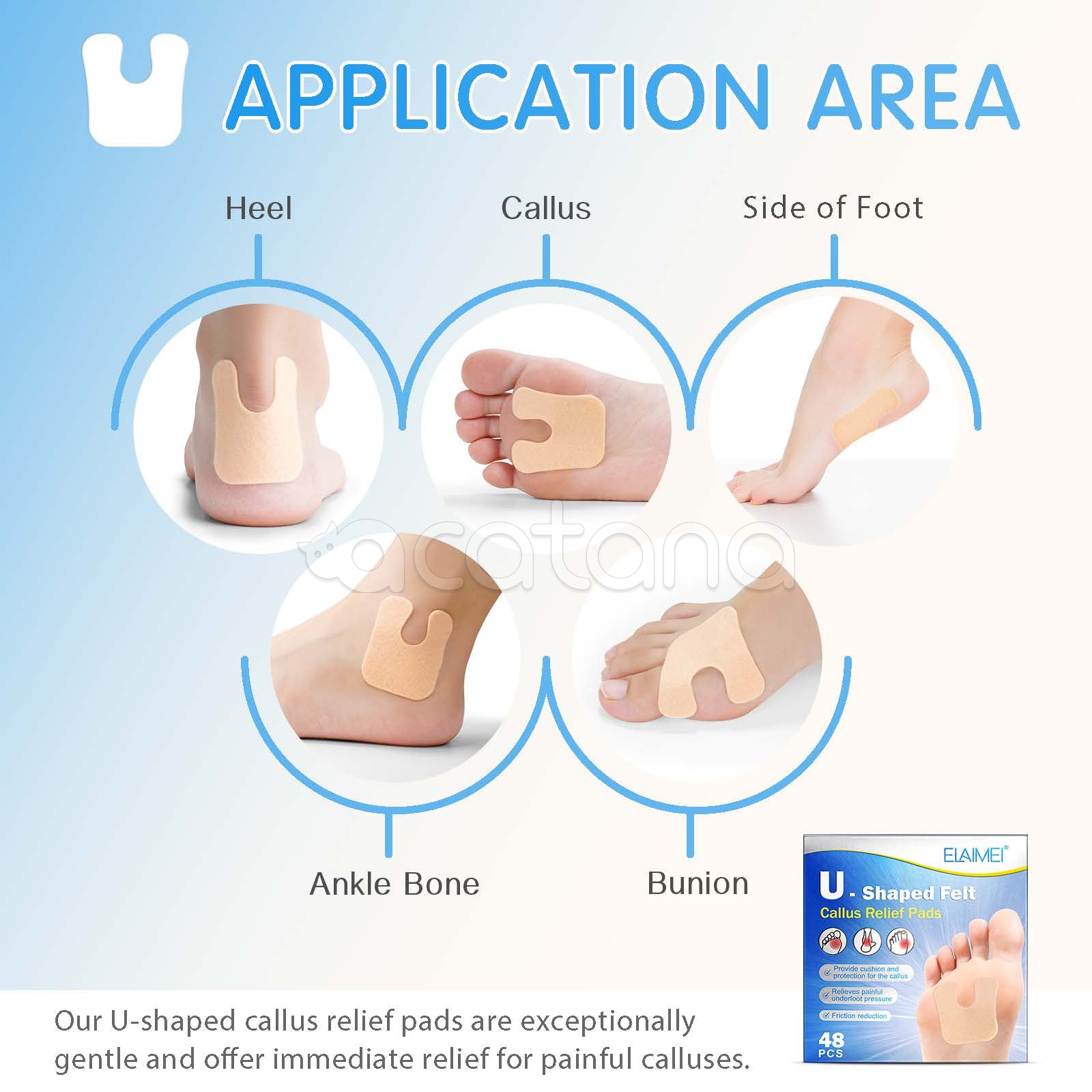ELAIMEI U-Shaped Felt Callus Pads for Feet Pain Relief & Foot Protection, pack of 48pcs