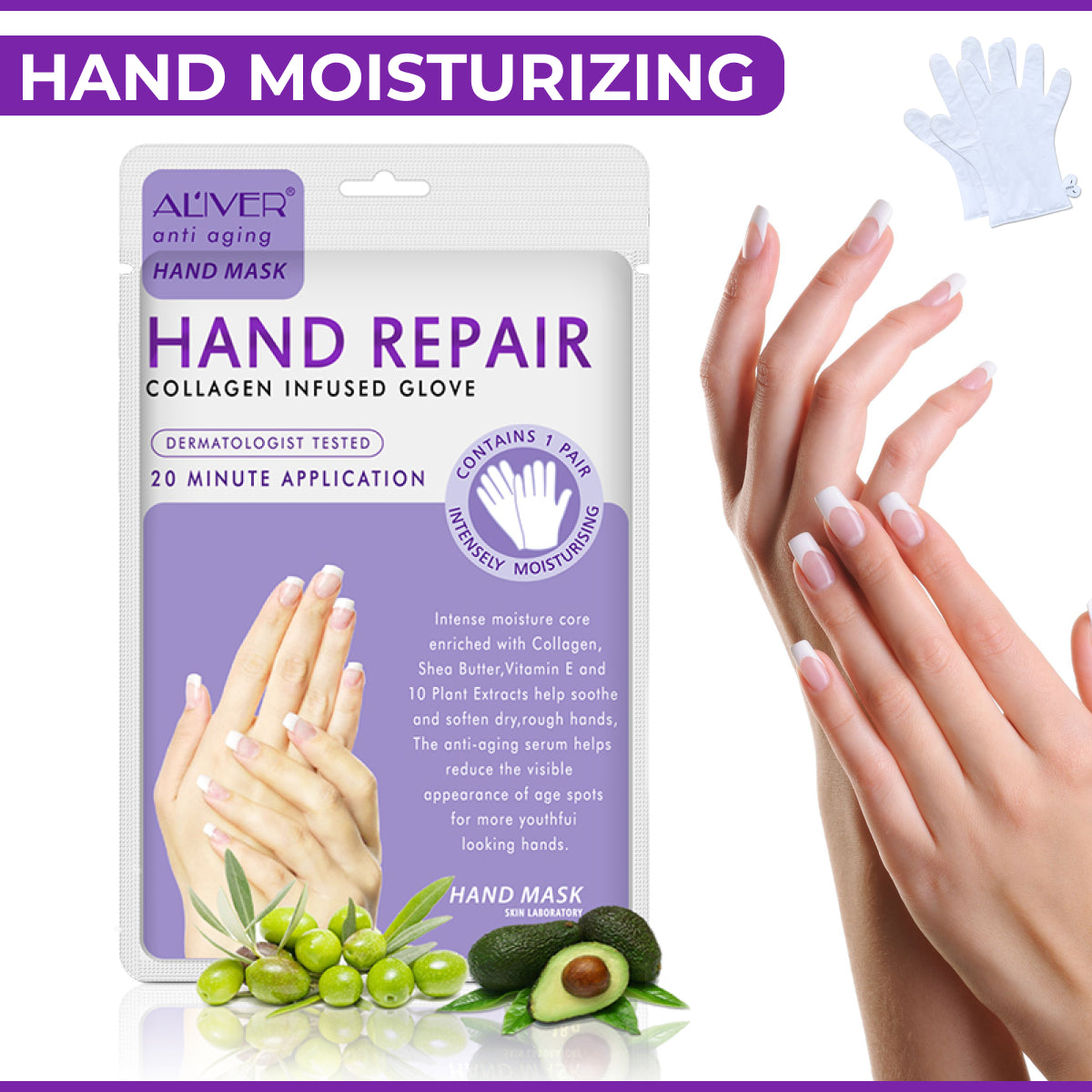 Aliver Hand Moisturizing Gloves for Repair Dry Cracked Skin