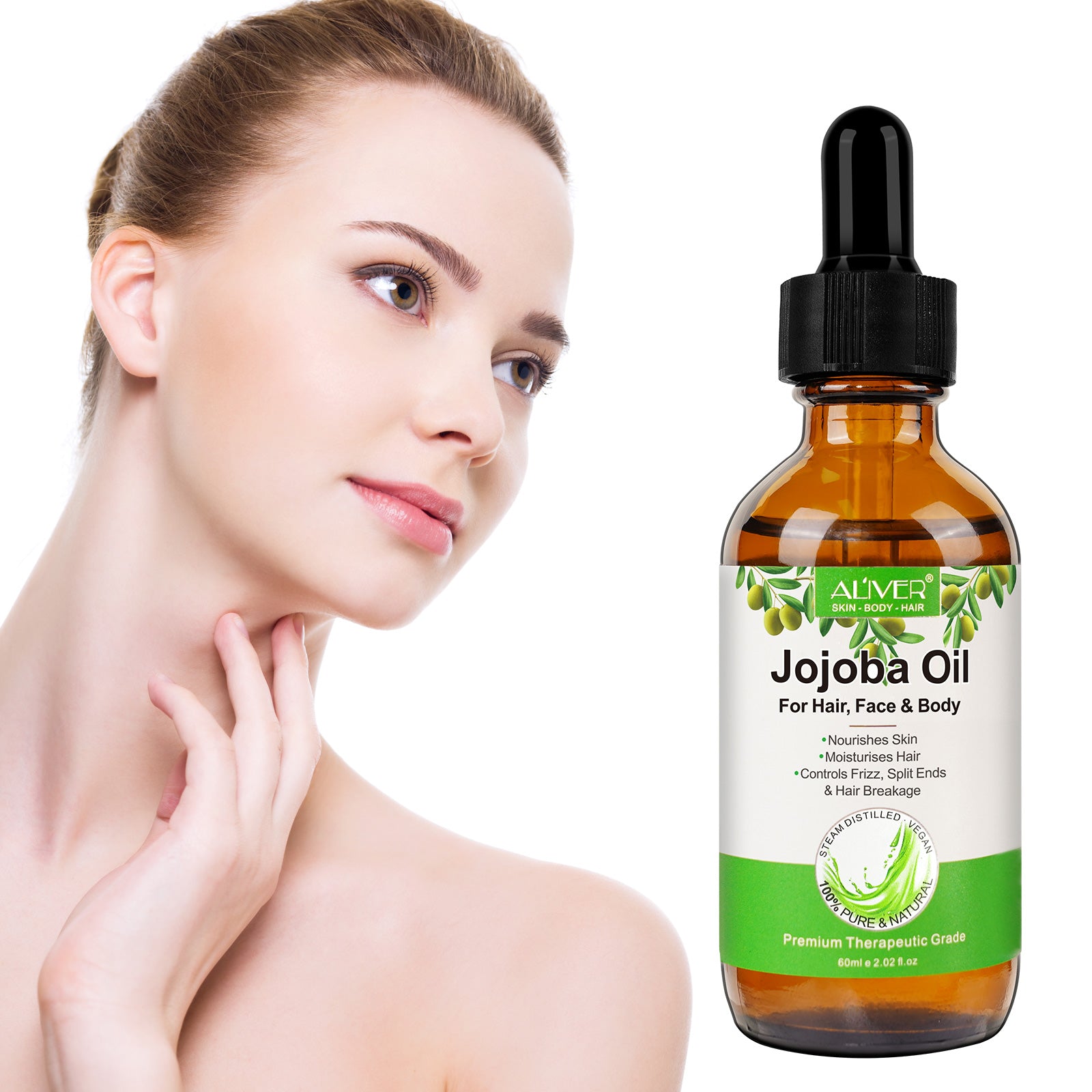 ALIVER Pure Jojoba Oil for Hair, Face & Body, 60ml