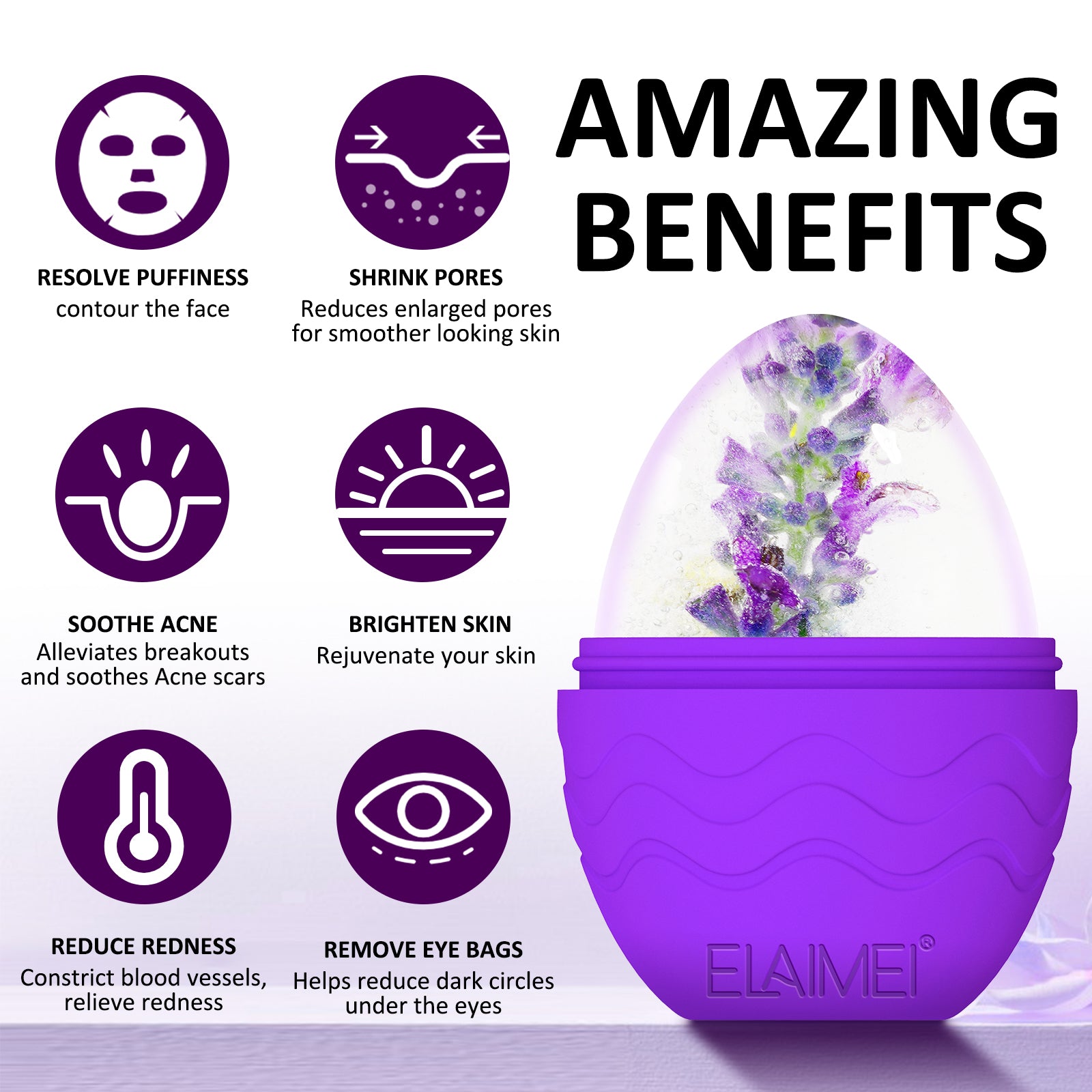 ELAIMEI Ice Roller Facial Cube Massager, Purple