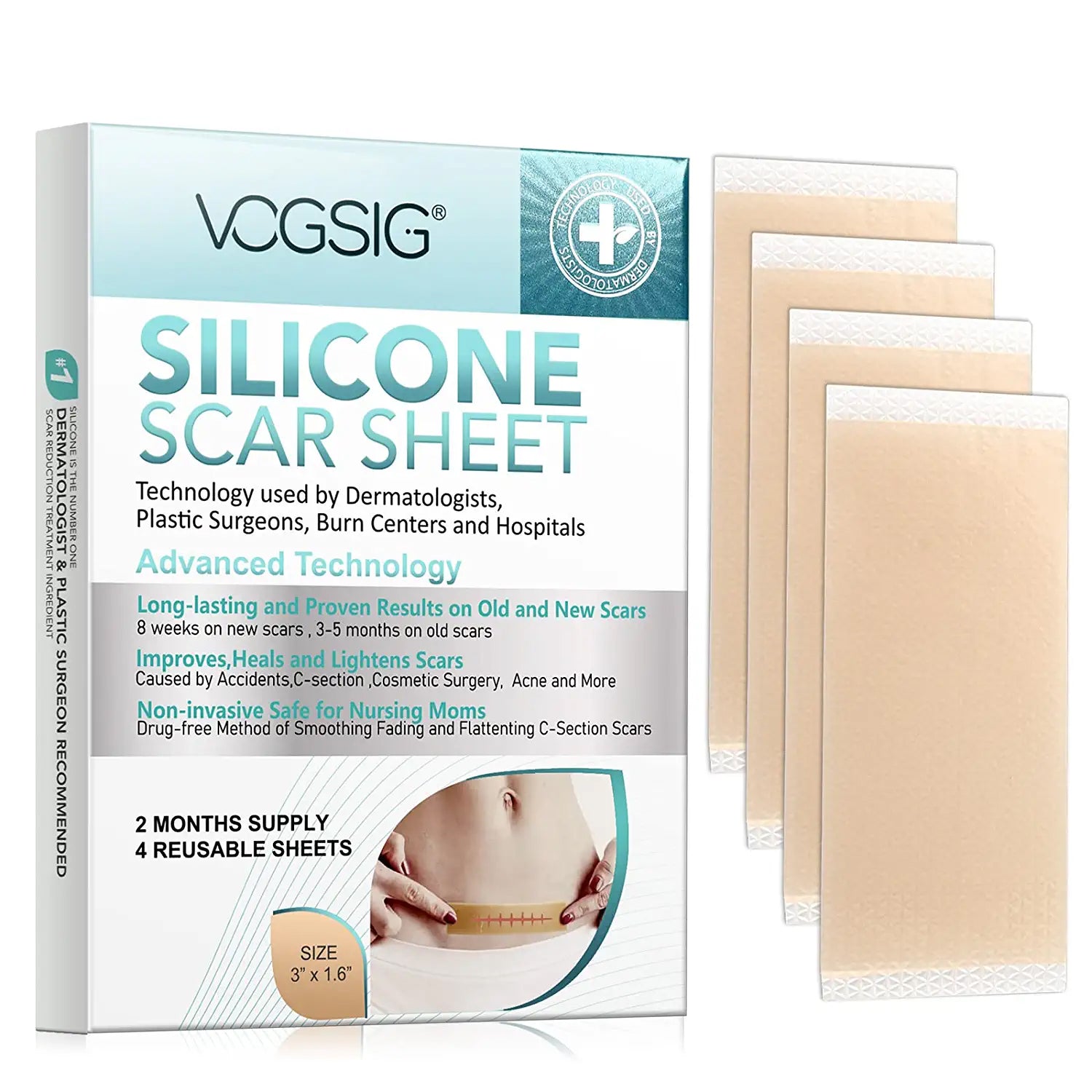 VOGSIG Silicone Scar Sheets, pack of 4 pcs
