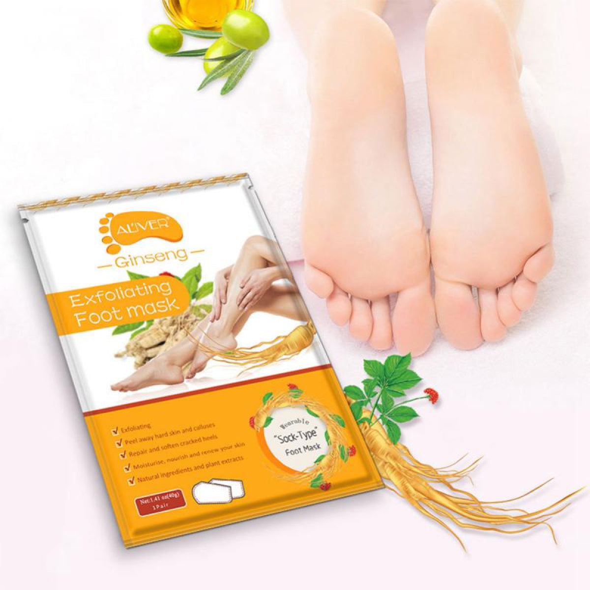 ALIVER Ginseng Soft Foot Peel Mask for Dry Cracked Feet