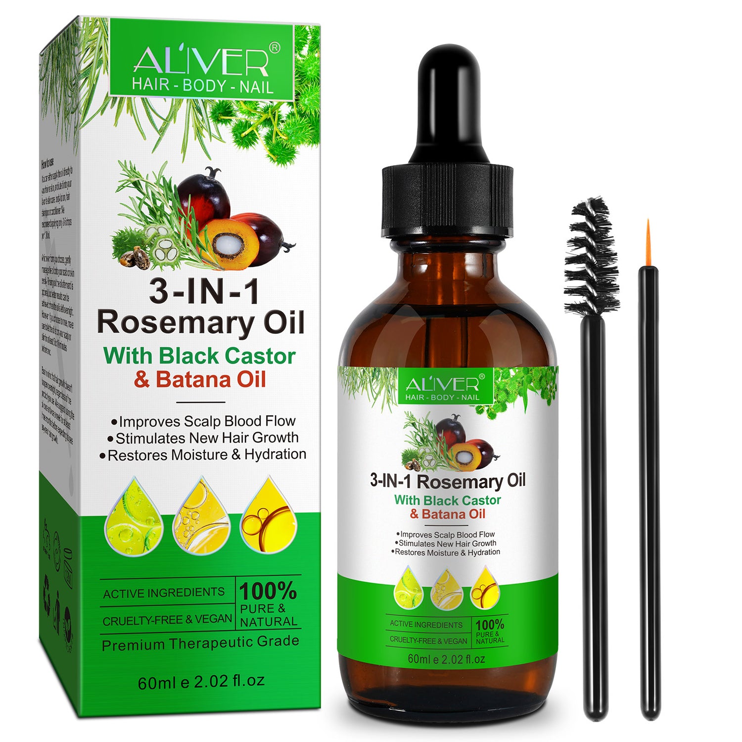 ALIVER Pure Rosemary Oil with Black Castor & Batana Oil for Hair Growth, 60ml