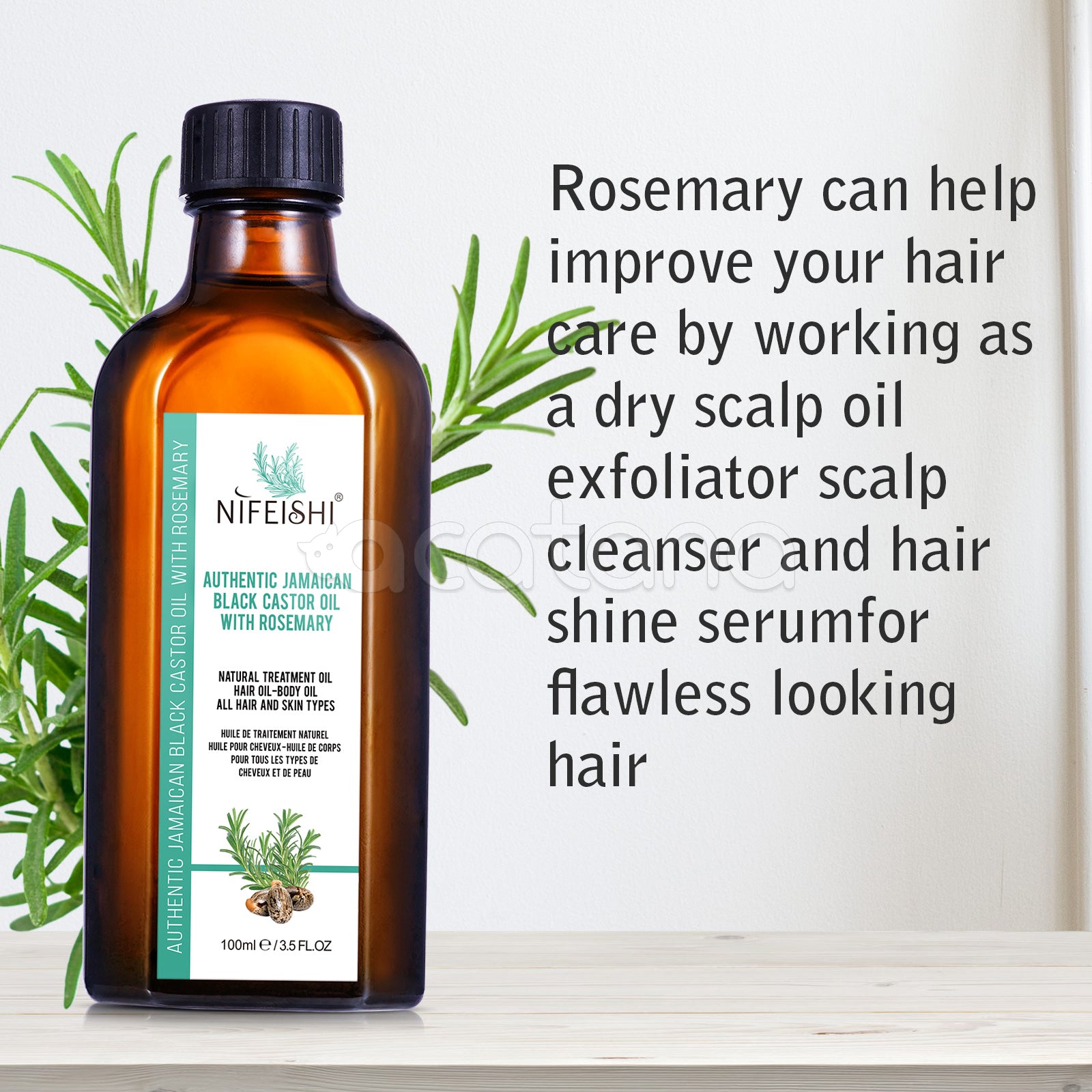 NIFEISHI Authentic Jamaican Black Castor Oil with Rosemary, 100ml