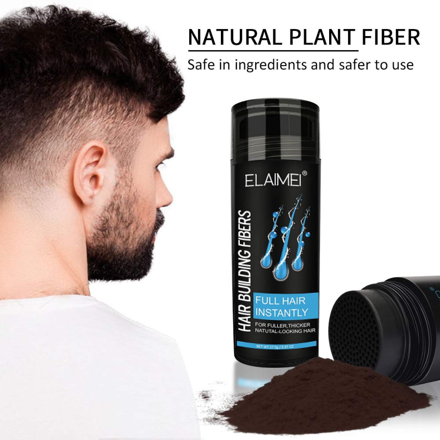 ELAIMEI Hair Loss Building Fibers, 27.5 g (Dark Brown)
