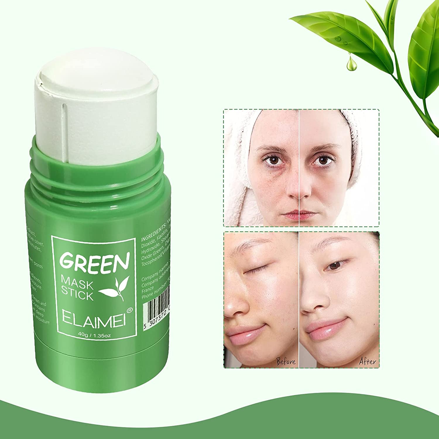 ELAIMEI Purifying Clay Stick Cleanser Mask for Face, Green Tea