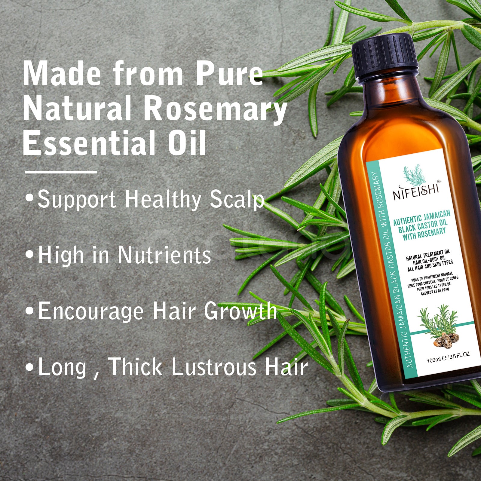 NIFEISHI Authentic Jamaican Black Castor Oil with Rosemary, 100ml