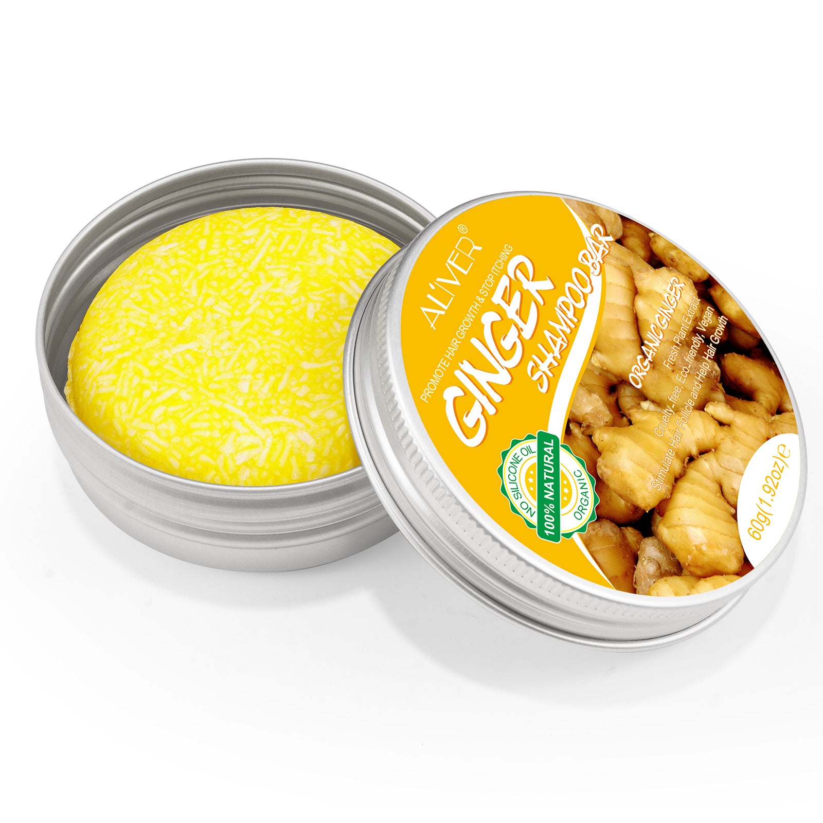 ALIVER Organic Ginger Shampoo Bar for Hair Growth, 60g