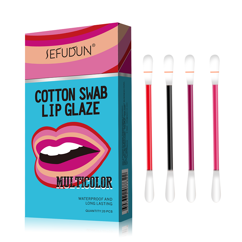 SEFUDUN Cotton Swab Lip Glaze, Multicolor Lipstick (20pcs)