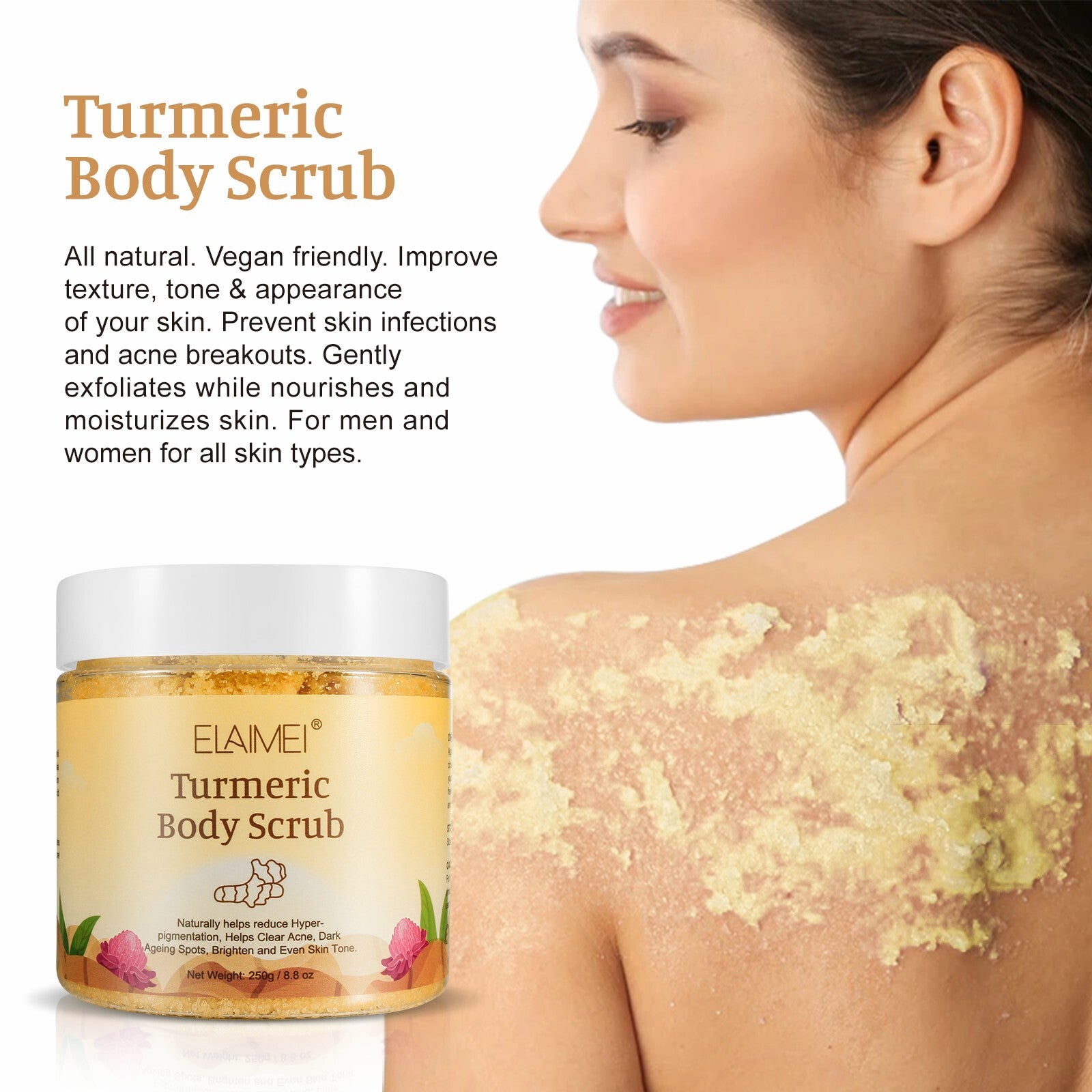 ELAIMEI Exfoliating Turmeric Body Scrub, 250g