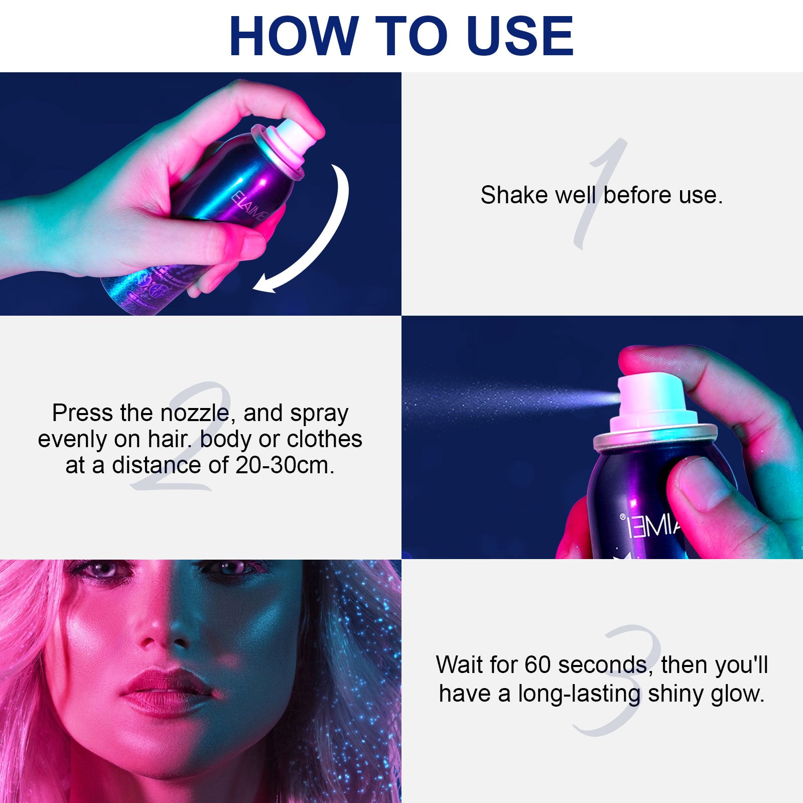 Elaimei Shiny Glitter Spray for Body Hair Makeup