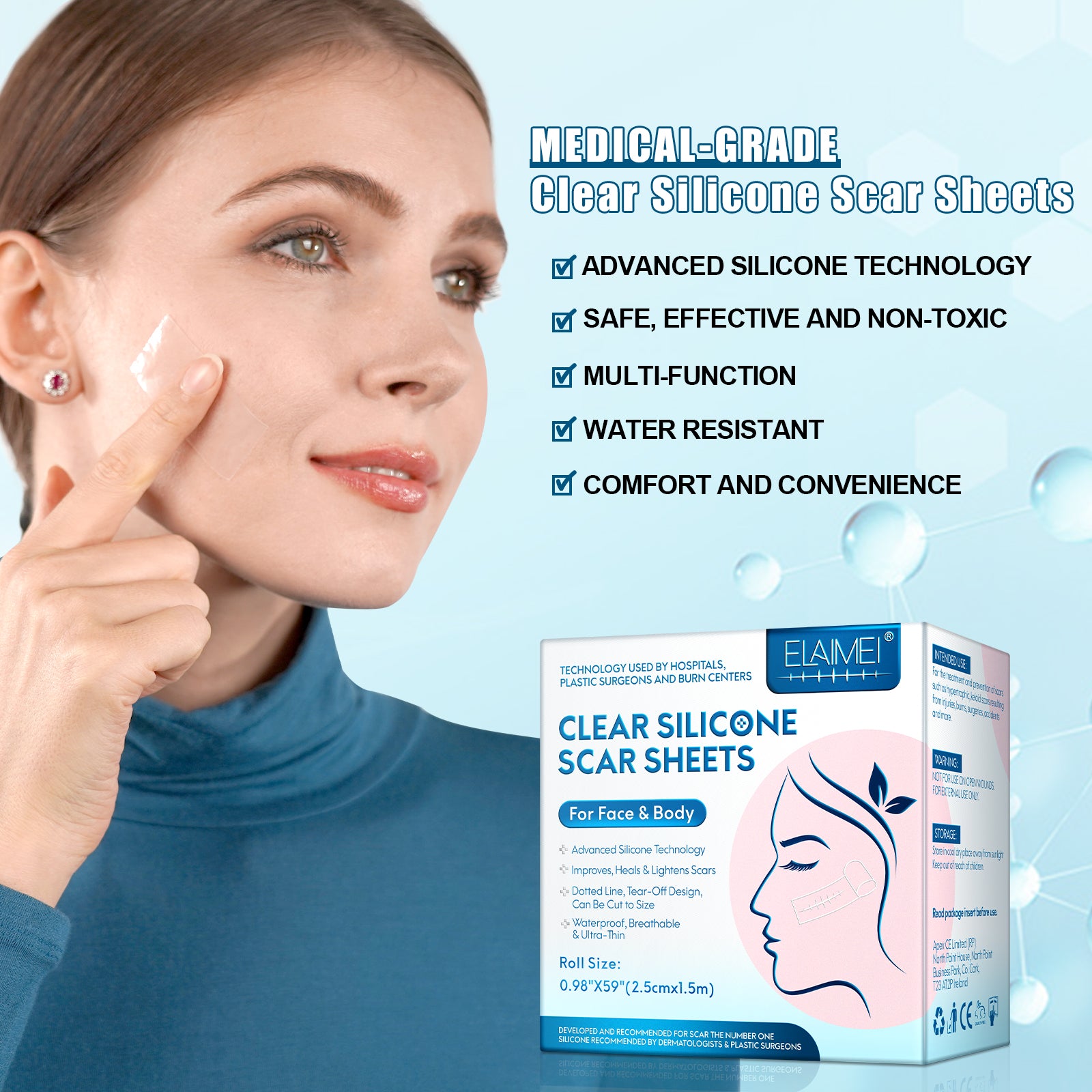 ELAIMEI Clear Silicone Scar Roll Tape, 1.5m