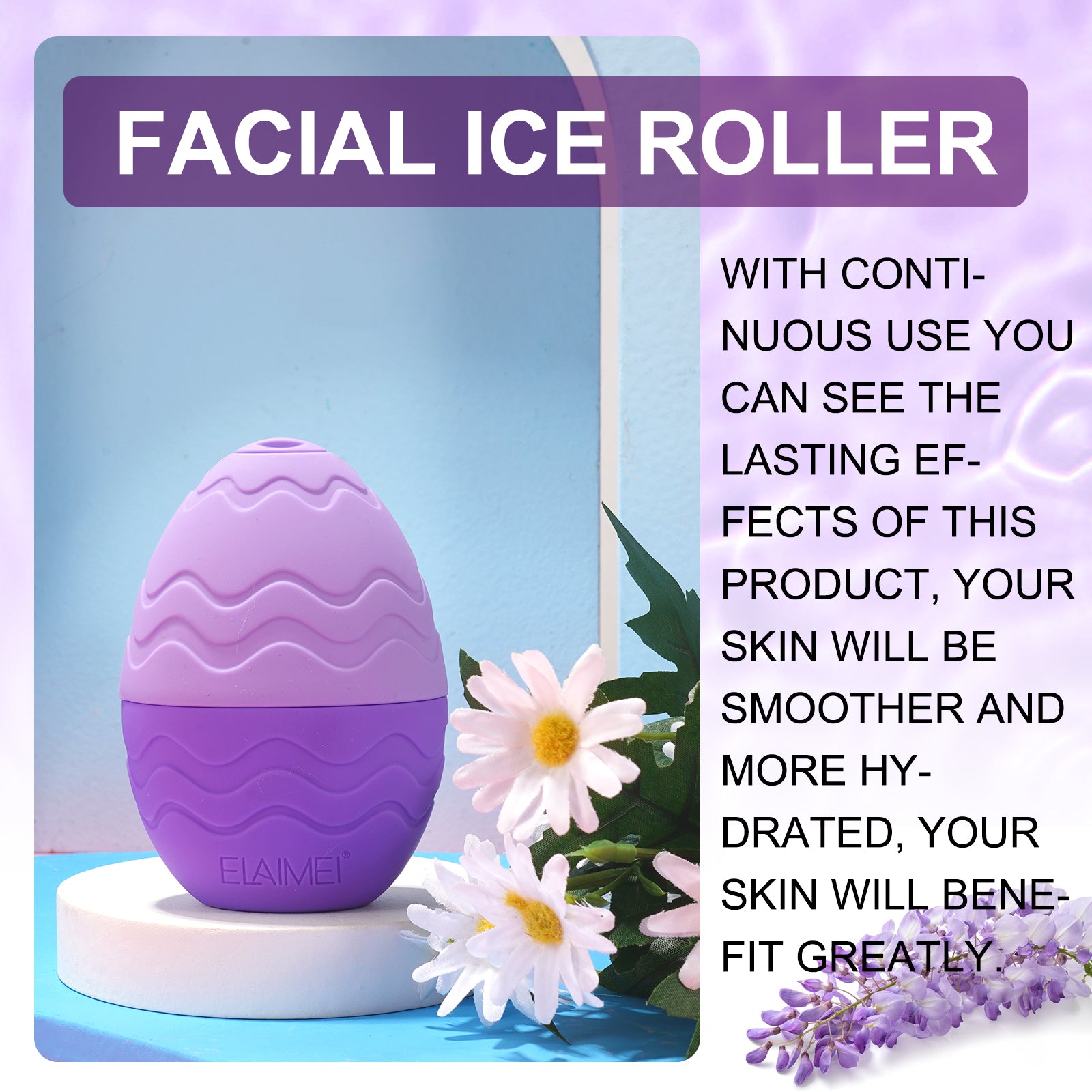 ELAIMEI Ice Roller Facial Cube Massager, Purple