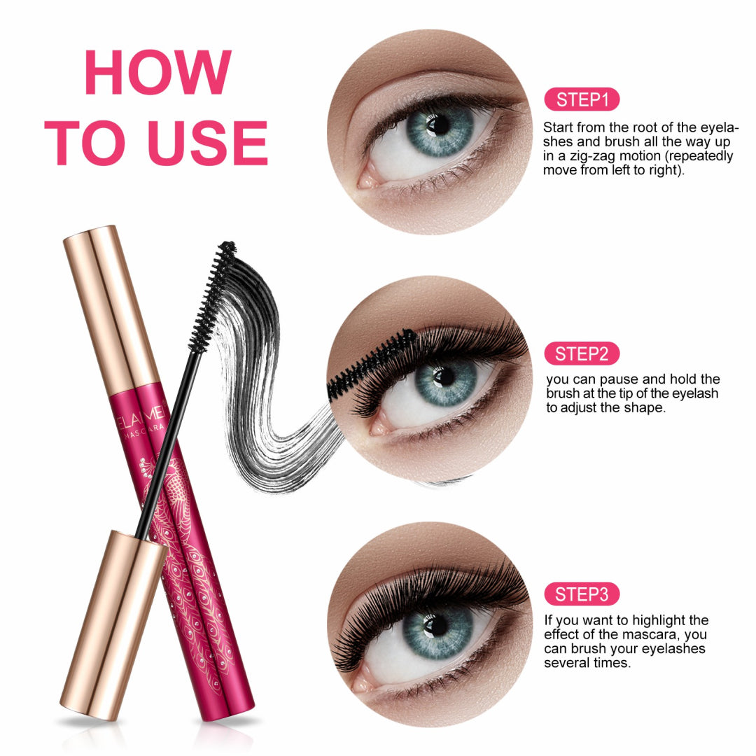 ELAIMEI Black 4D Silk Fiber Eyelash Mascara, Waterproof Makeup 10ml