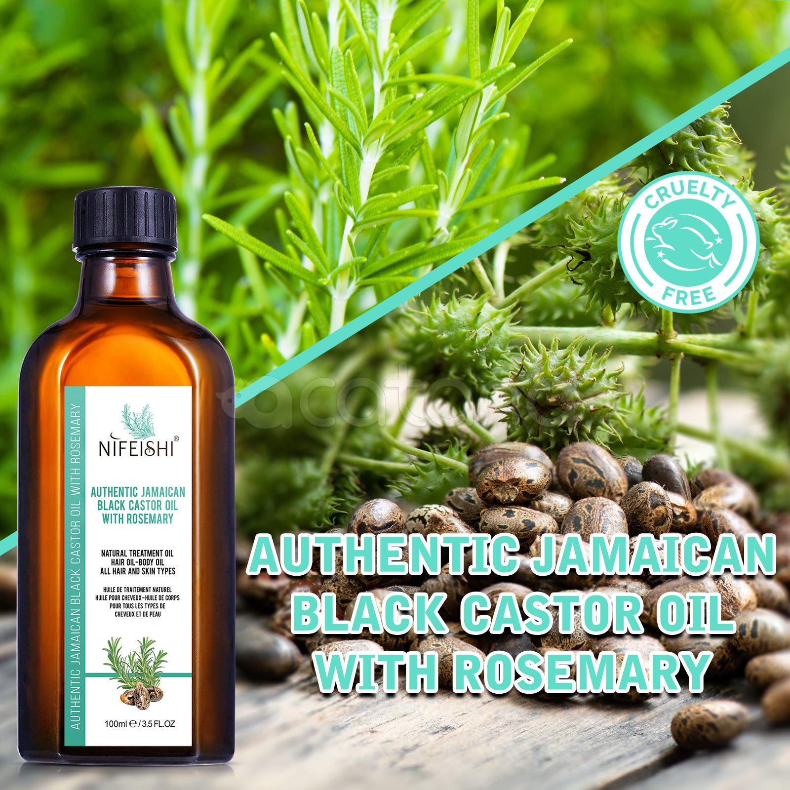 NIFEISHI Authentic Jamaican Black Castor Oil with Rosemary, 100ml