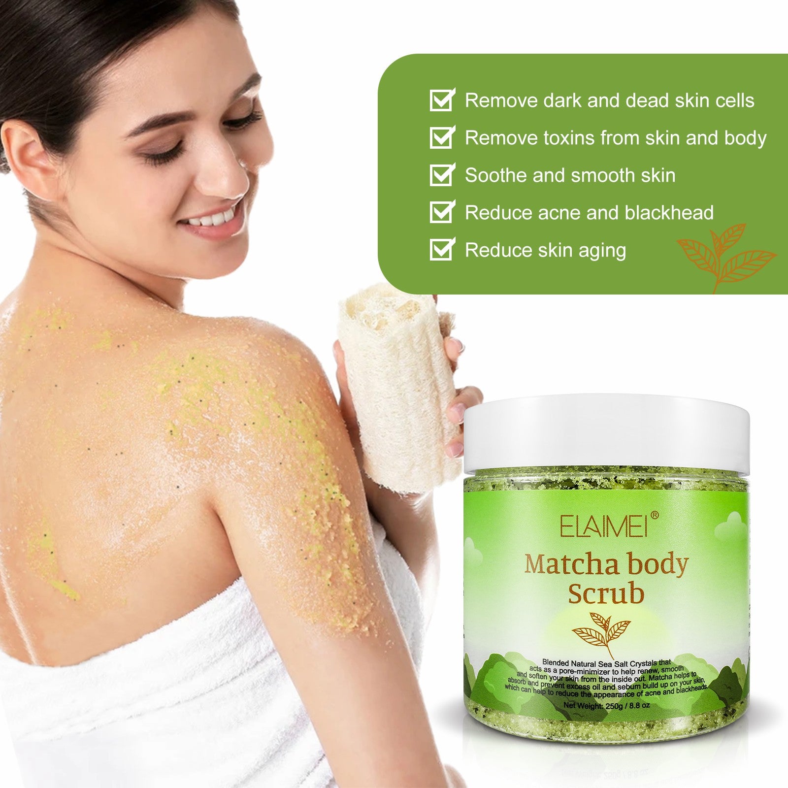 ELAIMEI Exfoliating Matcha Body Scrub, 250g