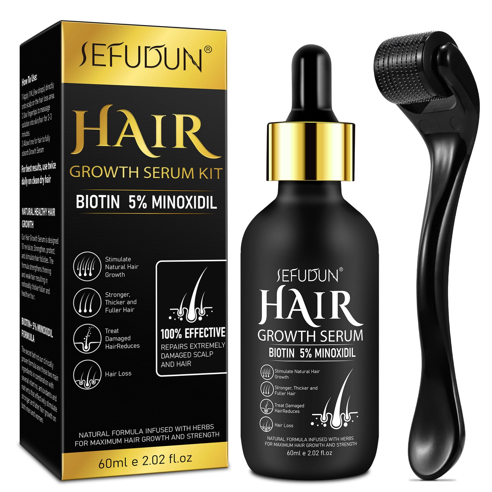 SEFUDUN Hair Growth Serum + Derma Roller Kit