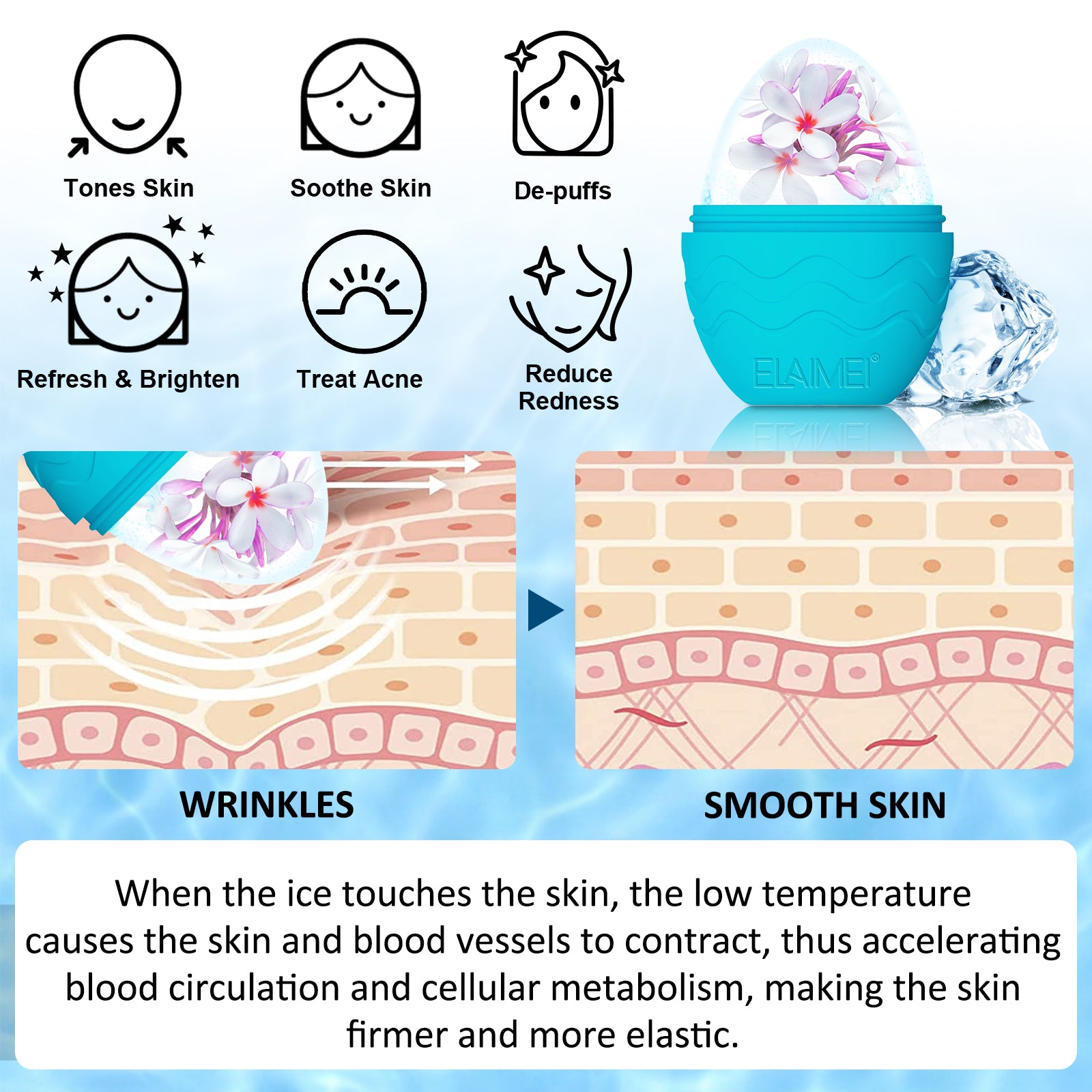 ELAIMEI Ice Roller Facial Cube Massager, Blue