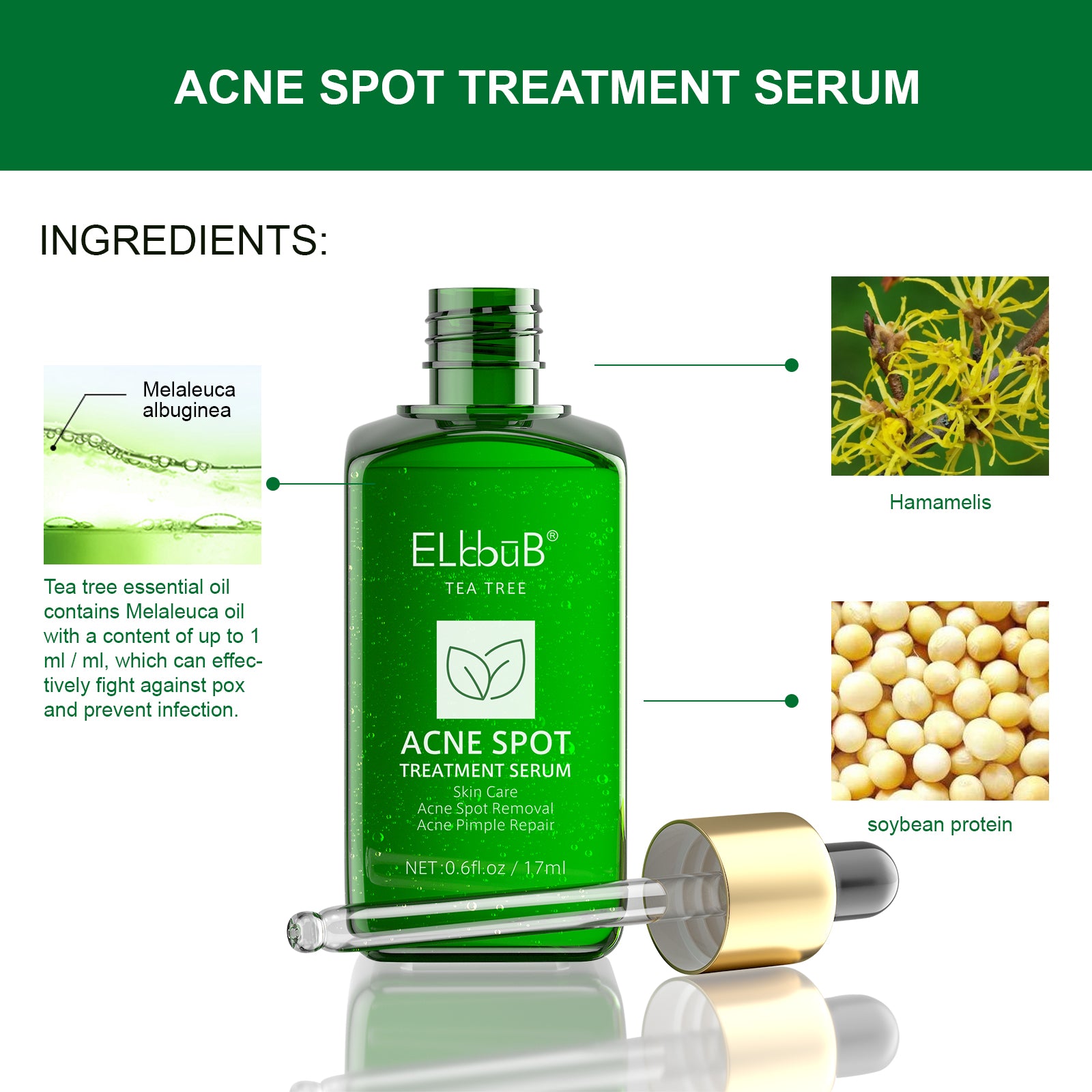 ELBBUB Acne Spot Treatment Serum, Tea Tree, 17ml