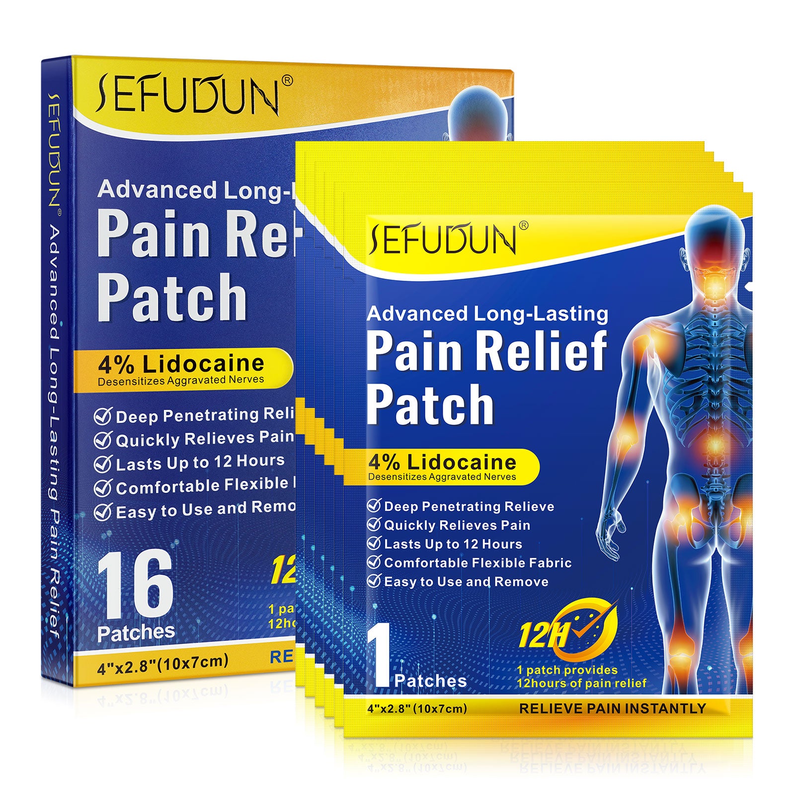SEFUDUN 4% Lidocaine Pain Relief Patches, 16pcs