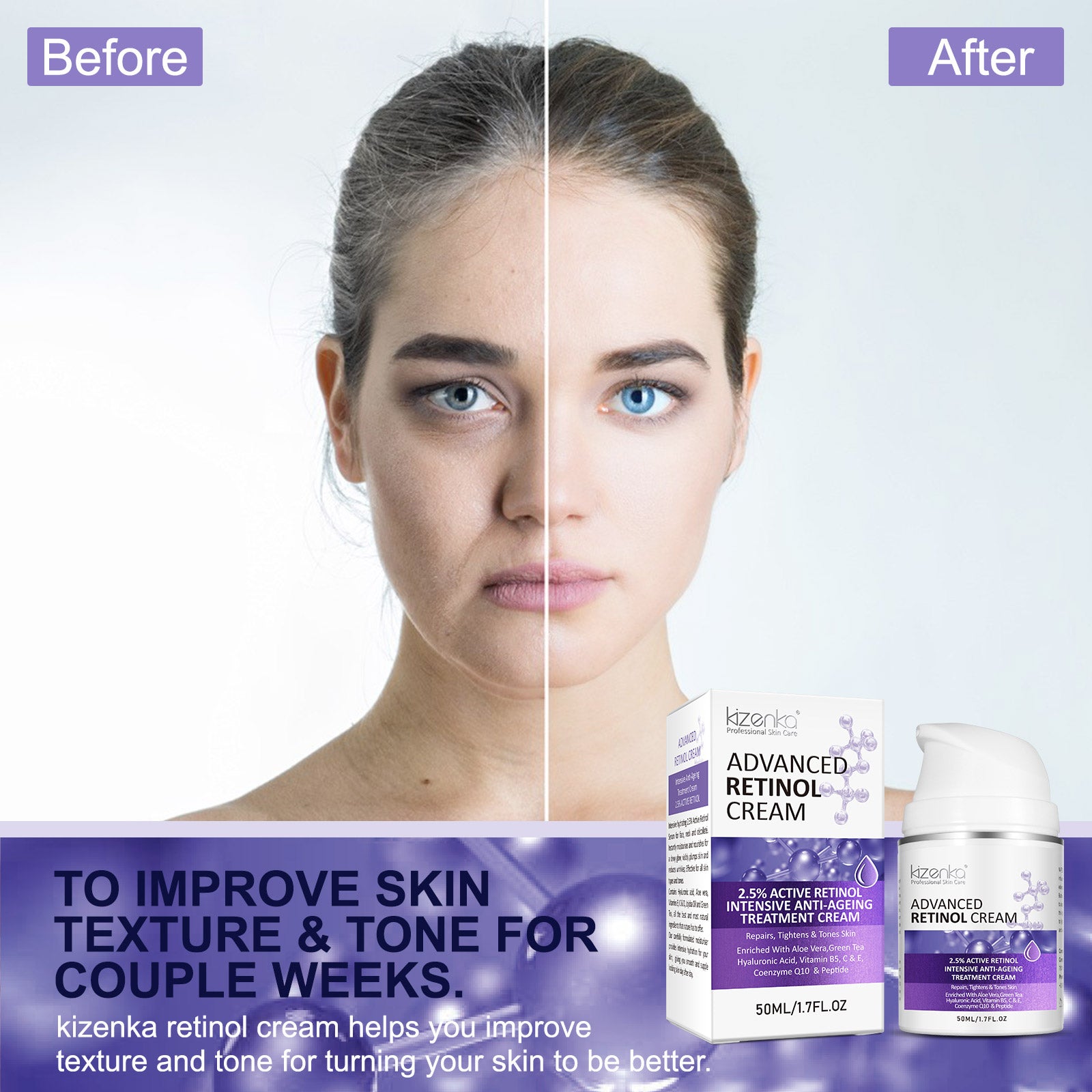 Kizenka Retinol Face Cream Moisturizer Skin Care Anti Aging Wrinkle Acne Treatment Day and Night Cream Dark Spot Remover