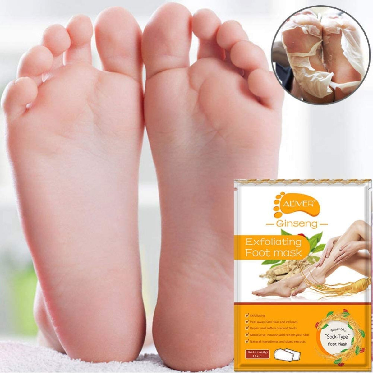 ALIVER Ginseng Soft Foot Peel Mask for Dry Cracked Feet