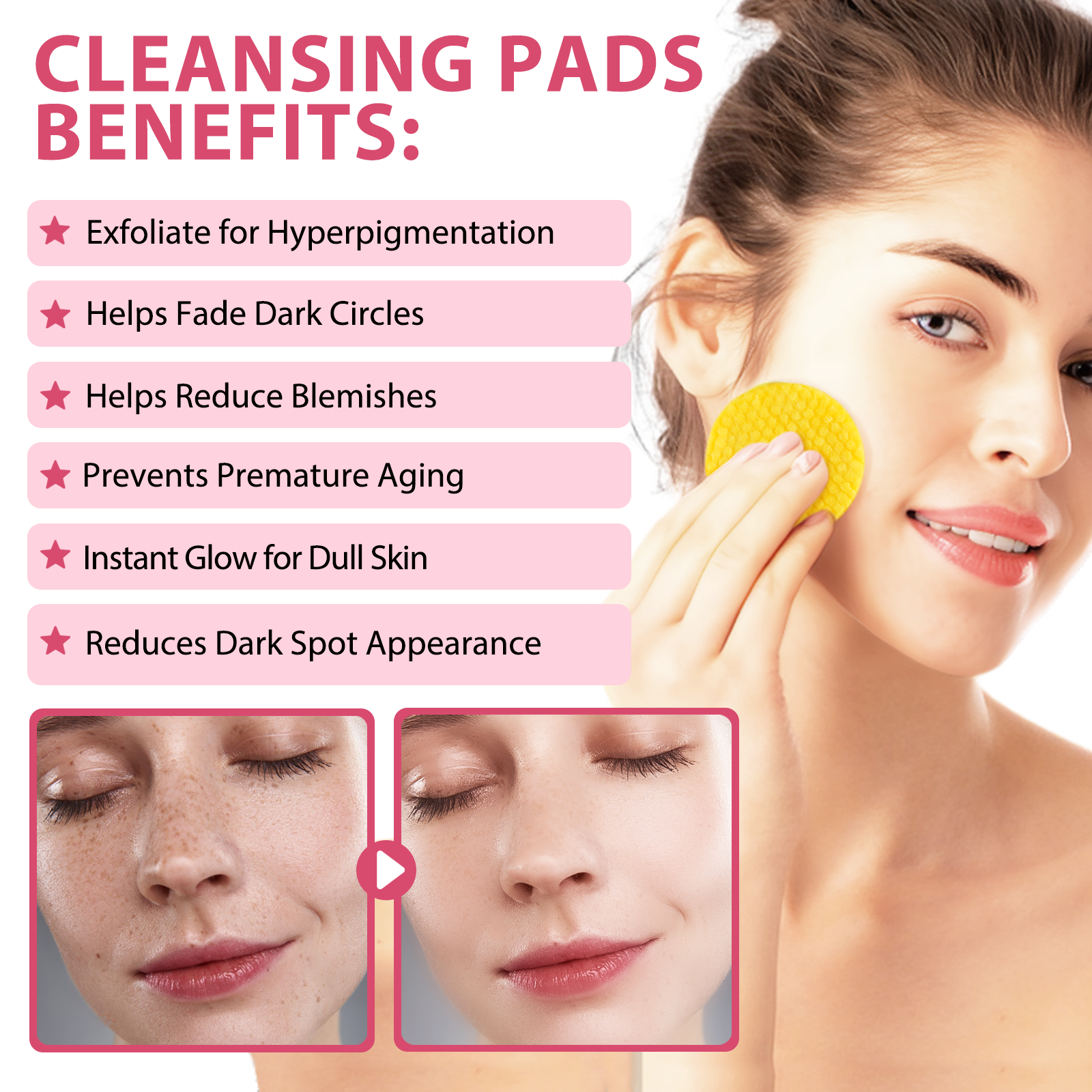 ALIVER Kojic Acid & Turmeric Cleansing Pads for Dark Spots, 40pcs