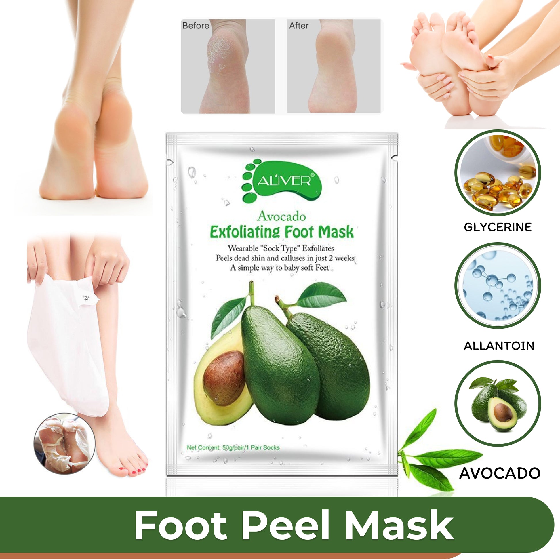 Aliver Avocado Soft Foot Peel Mask for Feet Dead Skin Remover