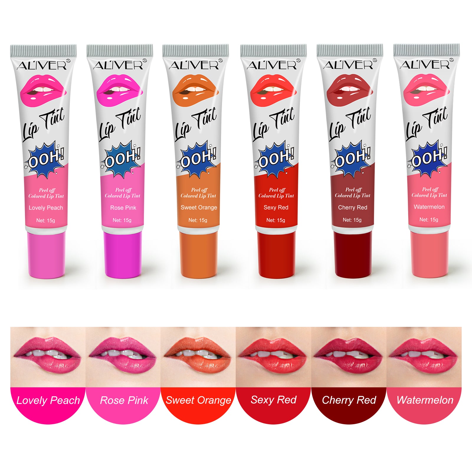 Aliver Peel Off Lip Tint Stain 6 Colors Set