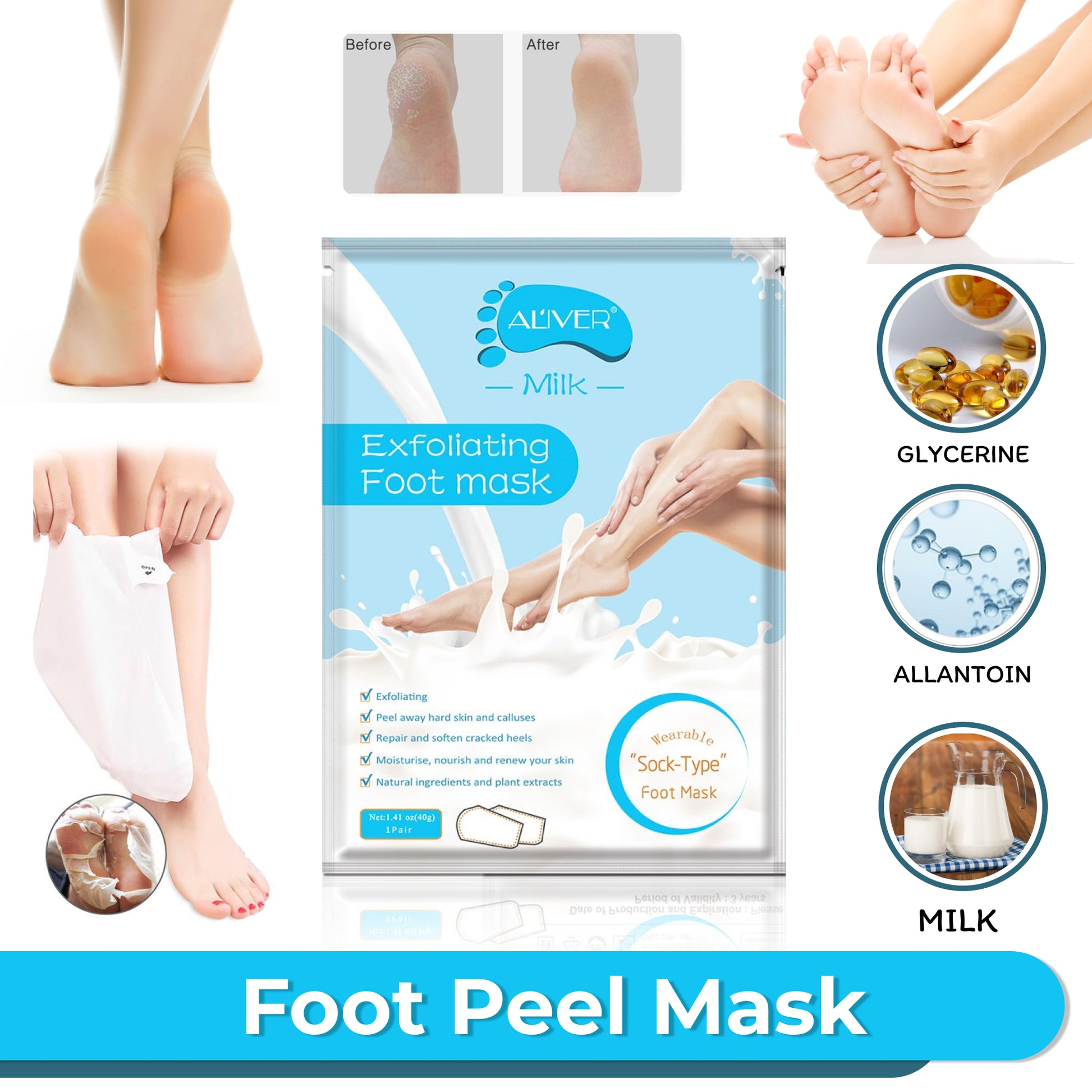Aliver Milk Soft Foot Peel Mask for Feet Dead Skin Remover